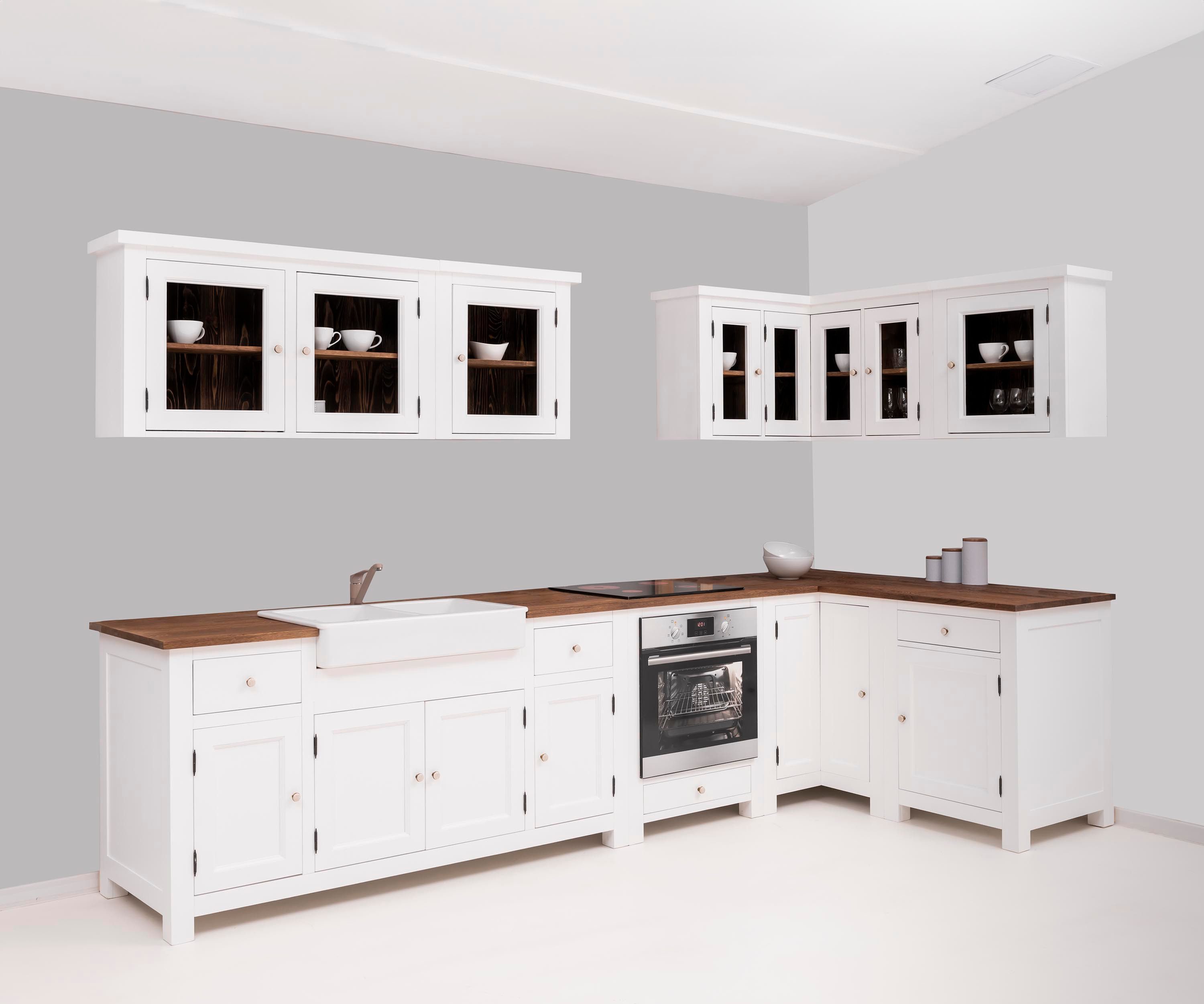 Massivholzmoebel-Becker Küchenzeile Fünfteilig aus Massivholz mit Hängeschranken - Maßanfertigung möglich