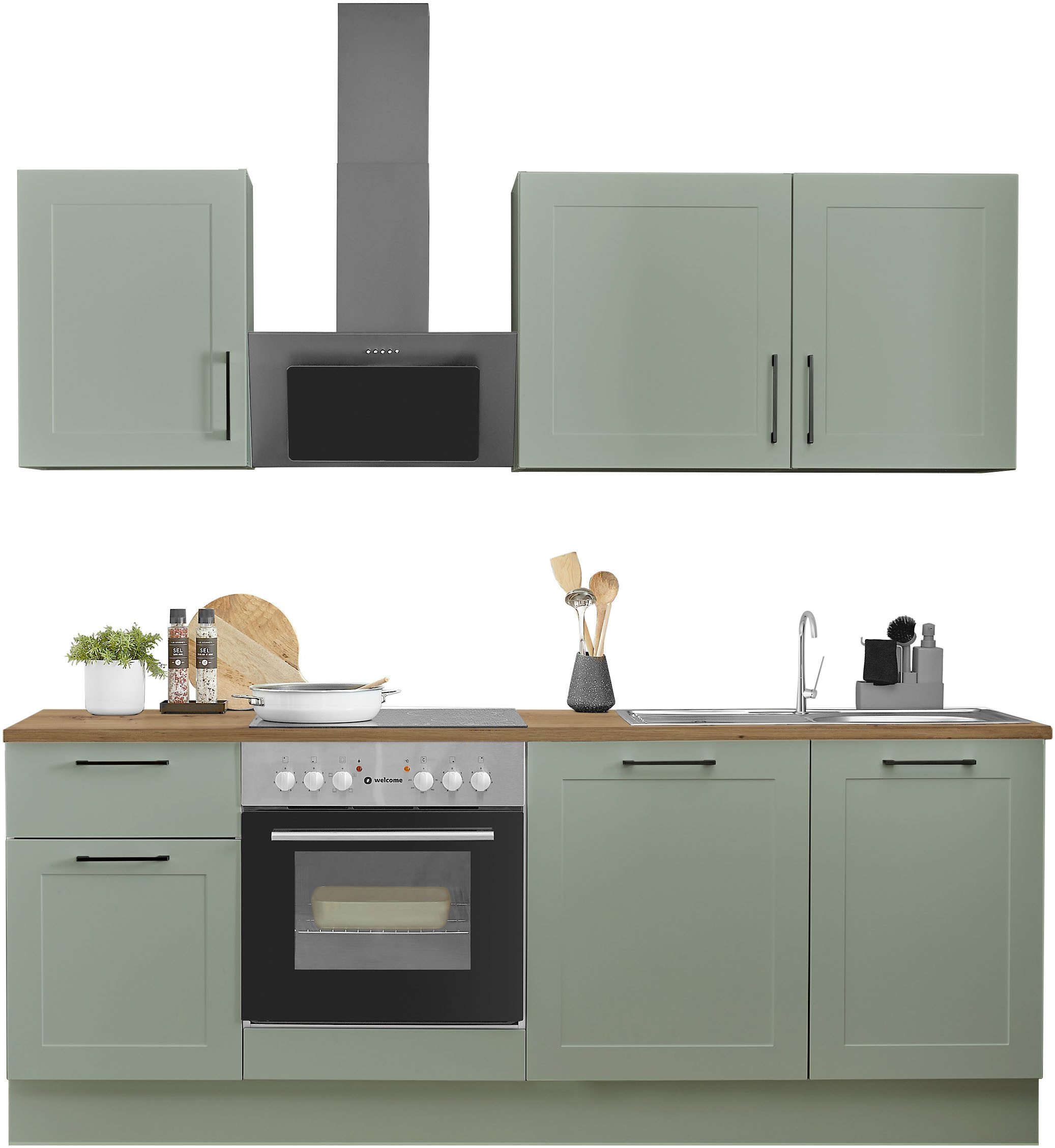BASIC by Balculina Küchenzeile Marsi, Breite 220 cm, wahlweise mit E-Geräten, mit Soft-Close-Funktion