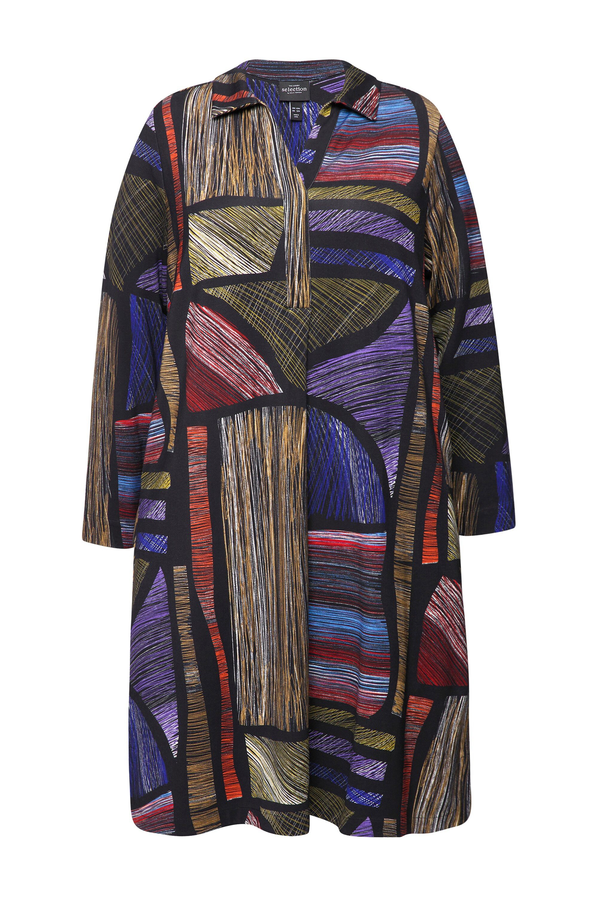 Ulla Popken Midikleid Punto-Kleid Hemdkragen V-Ausschnitt günstig online kaufen