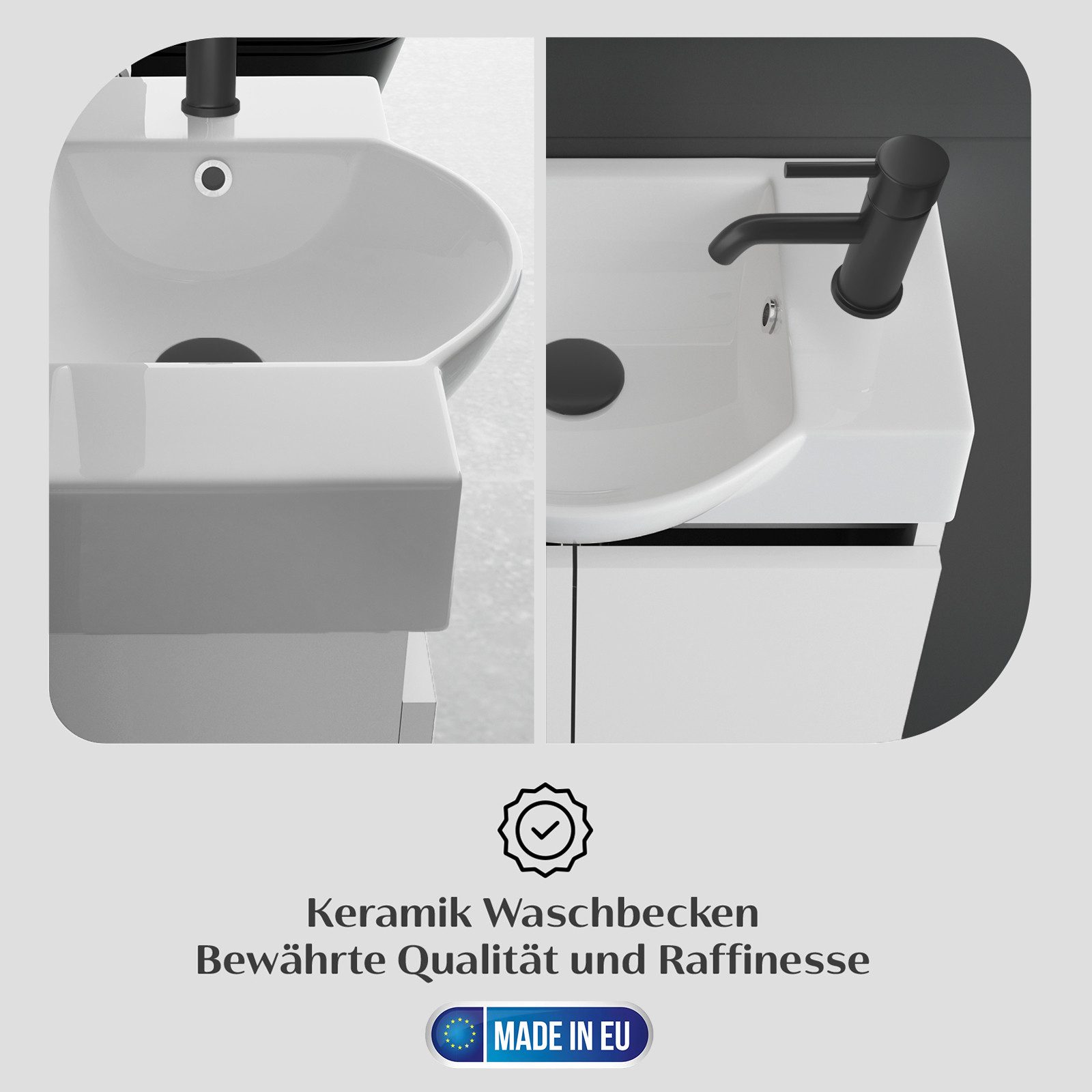 Alpenberger Badmöbel-Set Waschbecken mit Unterschrank und Spiegel Gäste WC Waschtisch Set 55 cm, (Waschtisch mit Unterschrank Weiss, Gäste WC Möbel mit Spiegel) – Bild 5 von 5