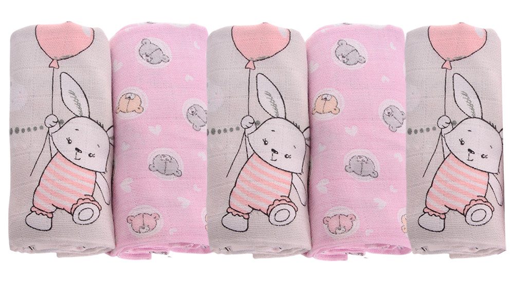 La Bortini Stoffwindeln 5er Pack Spucktücher Baby Mullwindeln Stoffwindeln Schmusetücher, aus reiner Baumwolle, für Neugeborene Paket 5 Stück