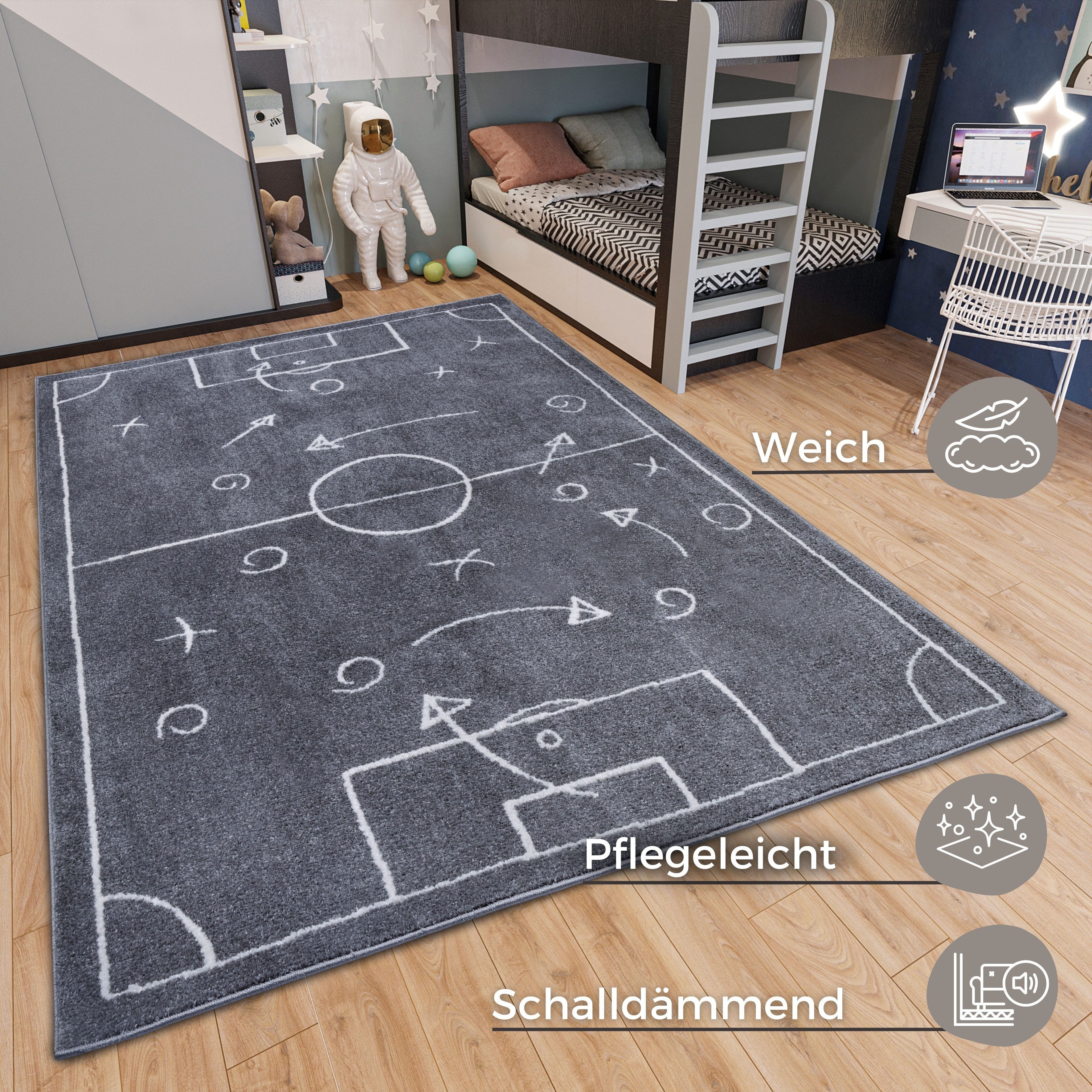 HANSE Home Kinderteppich Adventures Gameplan, rechteckig, Höhe: 7 mm, Spielteppich, fest, Kinderzimmer, Fußball, Spielunterlage