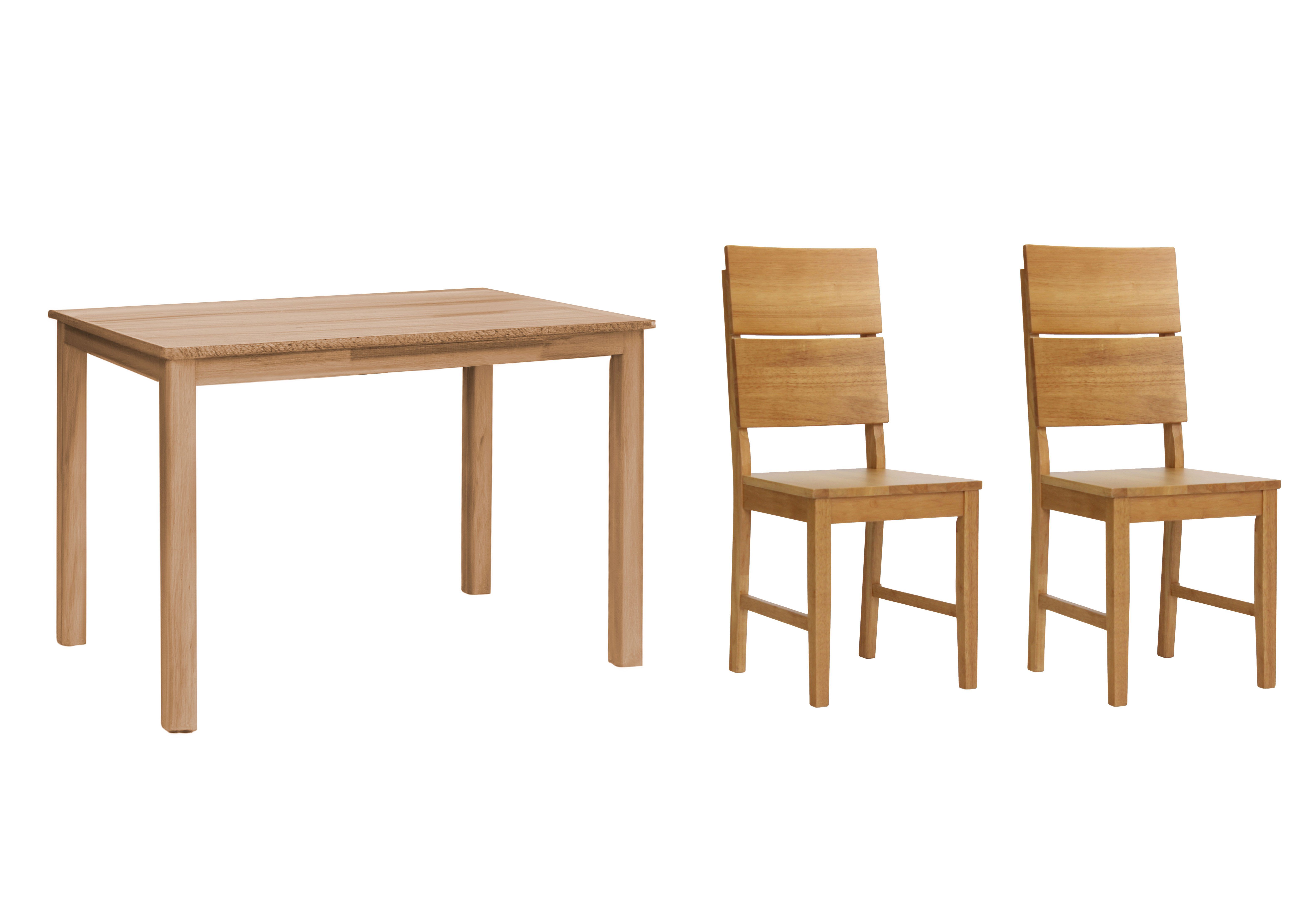 Woodroom Essgruppe Kota, (aus Hevea Massivholz, lackiert, Esstisch 110x70cm mit 2 Stühlen), Stuhl-Set und Tischgruppe für Esszimmer
