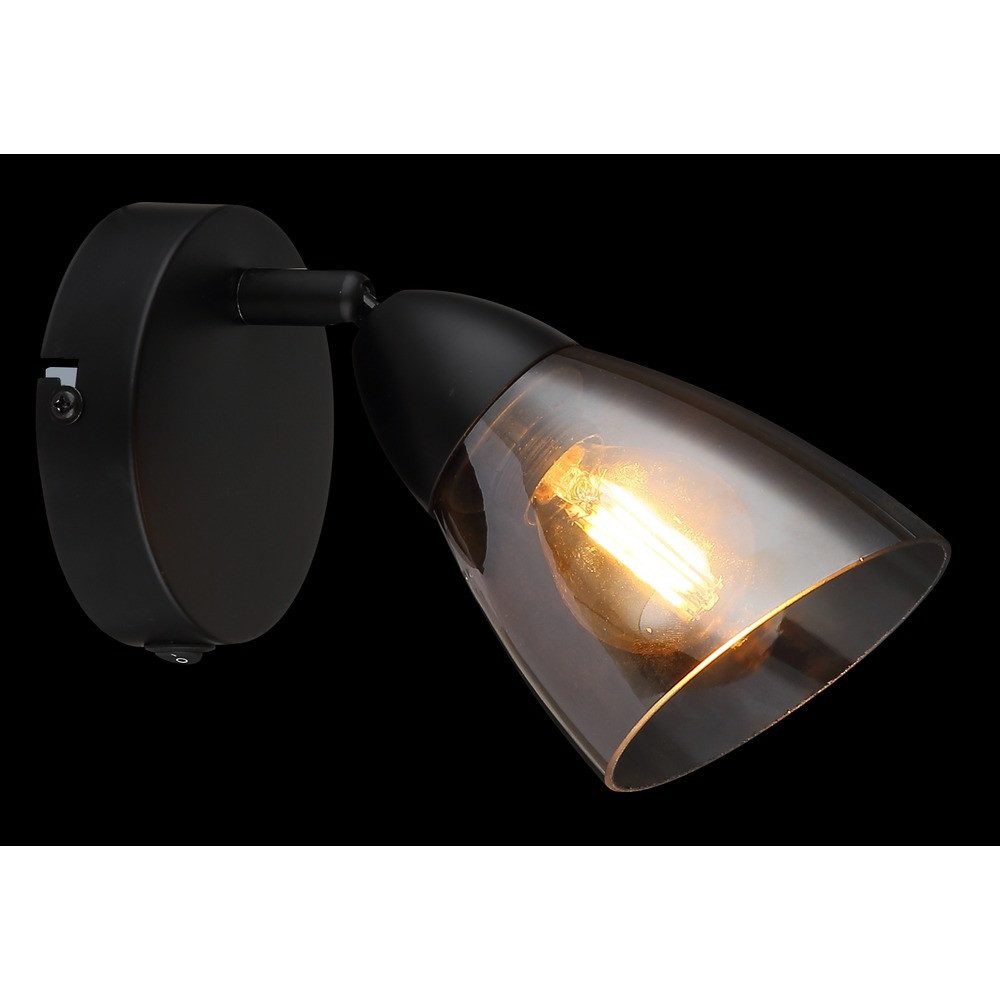 NOWA Wandstrahler, Leuchtmittel nicht inklusive, Wandstrahler Metall Glas schwarz Rauchoptik Beweglicher Spot L 18,5 cm