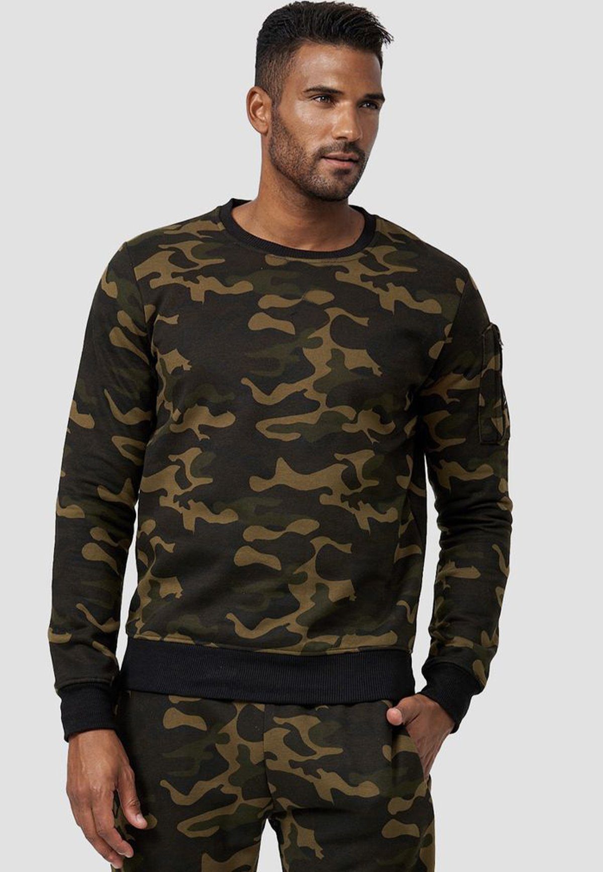 Sweatshirt Grün Armtasche Sweatshirt mit ohne 4240 Kapuze Pullover Egomaxx Camo in