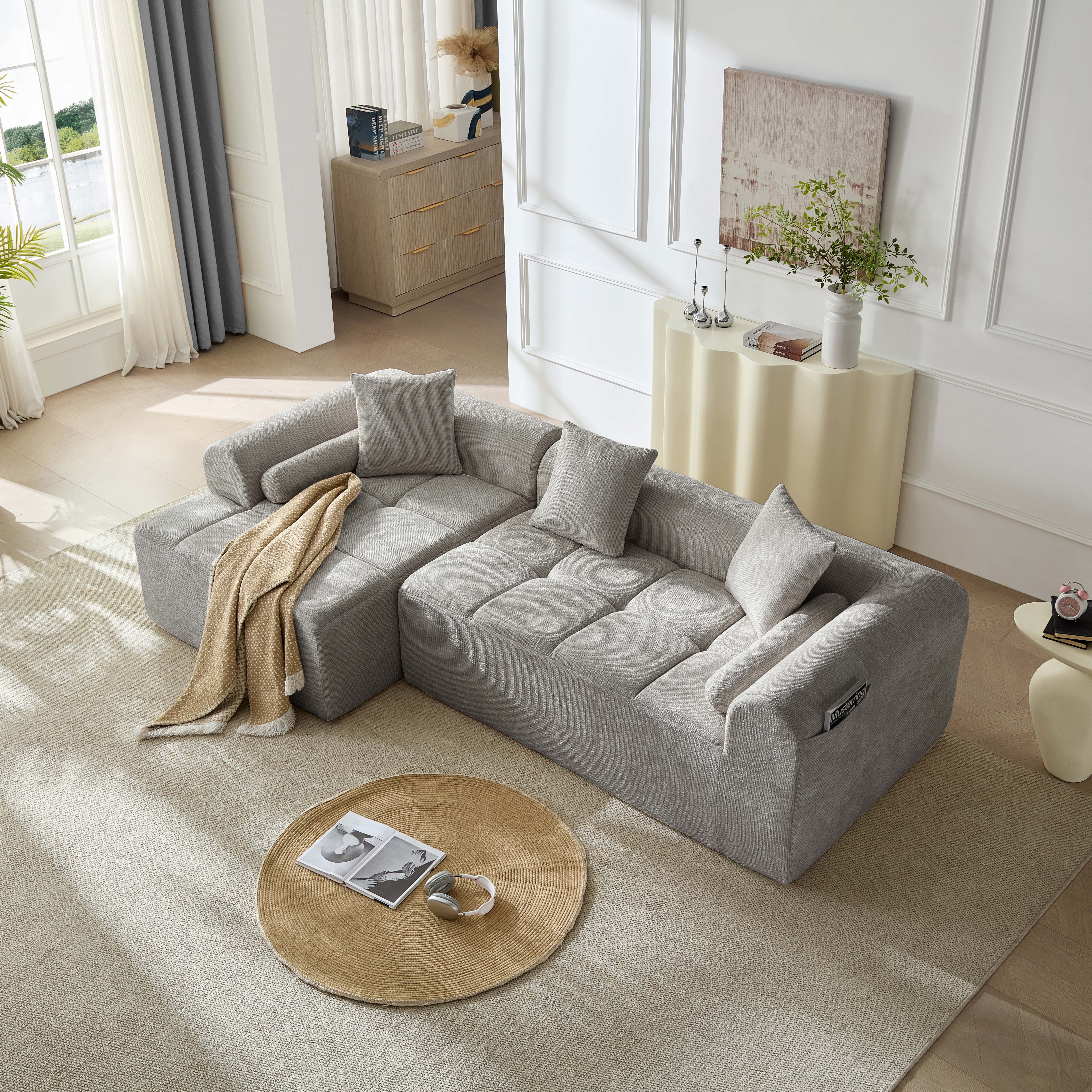 Sinaopus Ecksofa Ecksofa Modulsofa Chenille mit tiefer Sitzfläche Wohnlandschaft, Modernes Lounge Sofa mit Komfortpolsterung, flexibel kombinierbar