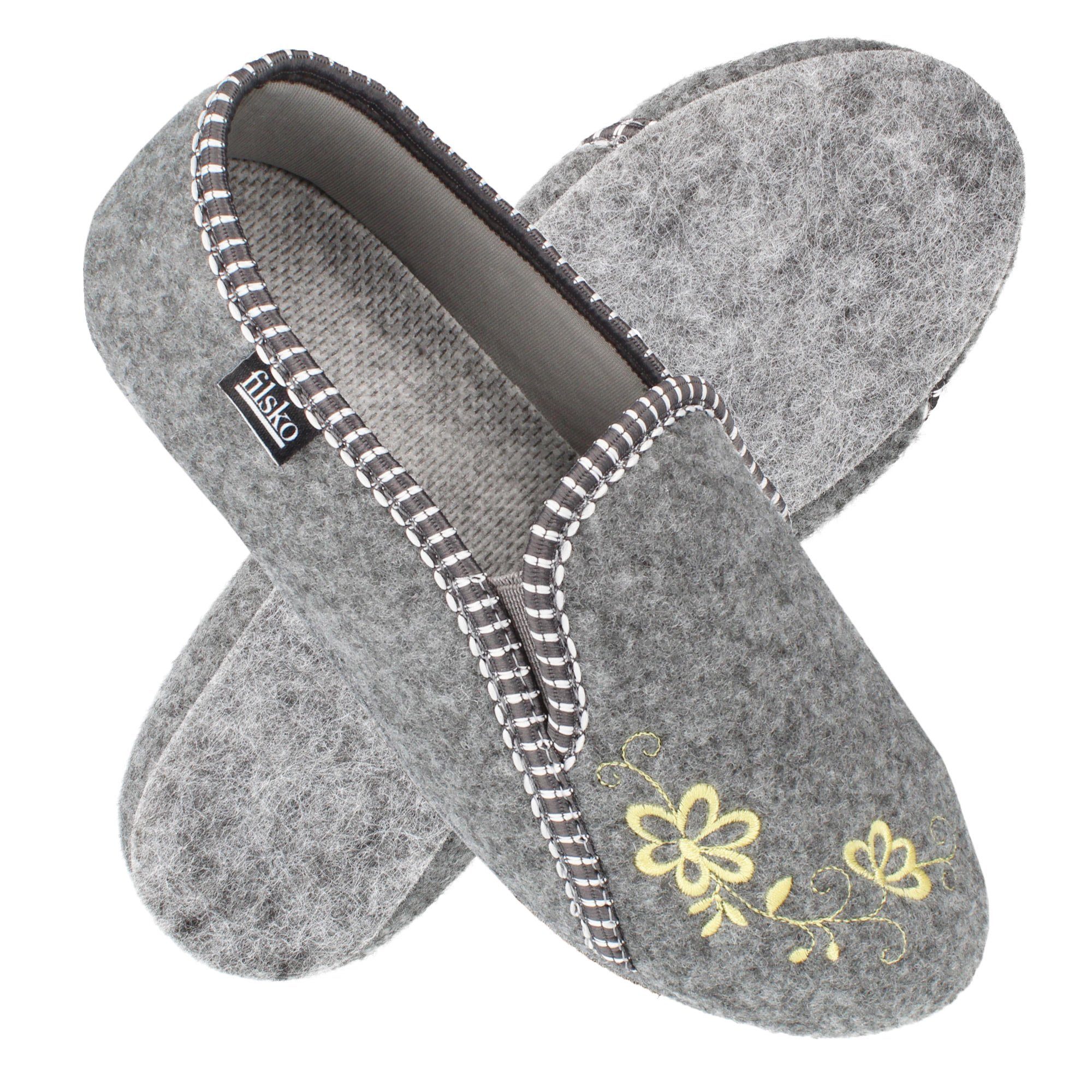 filsko Rosendaal Damen Ballerina Hausschuh mit Stickereien