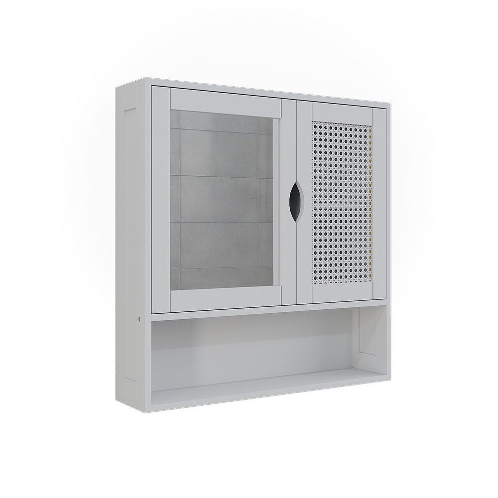 Badezimmerspiegelschrank Liora, Weiß, 56 x 58 cm mit 2 Türen
