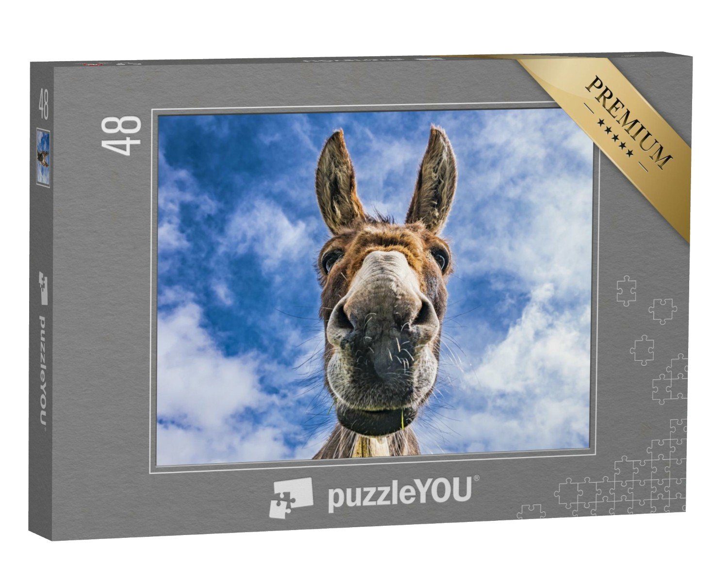 Esel, 48 puzzleYOU-Kollektionen Nahaufnahme, Puzzle Puzzleteile, Bauernhof-Tiere puzzleYOU Esel,