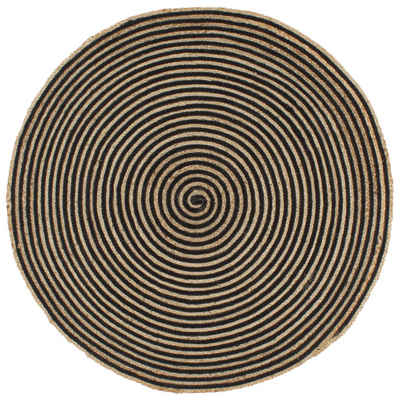 Teppich Teppich Handgefertigt Jute mit Spiralen-Design Schwarz 90 cm, vidaXL, Runde