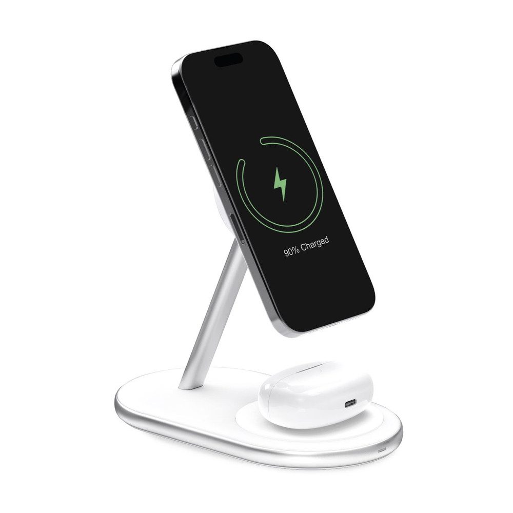 Puro Induktionsladegerät Ladeständer Dockingstation Ladestation (Spar-Set, 1-tlg., 2in1, MagSafe bis 15 W, Ständer, rutschfest)