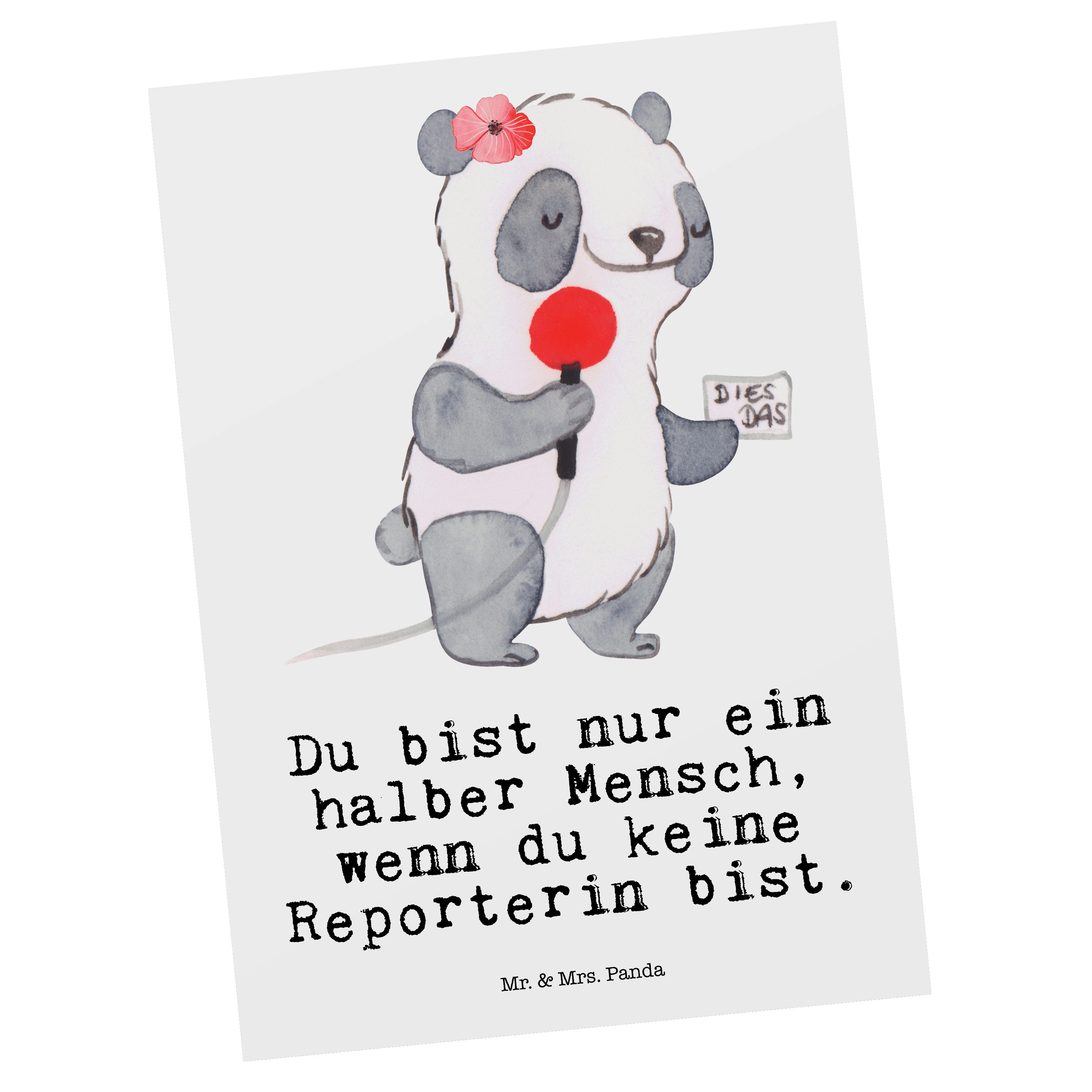 Grußkarte, Panda Weiß Reporterin & Herz Mrs. mit Mr. Danke, Geschenk, Postkarte - Dankeschön -