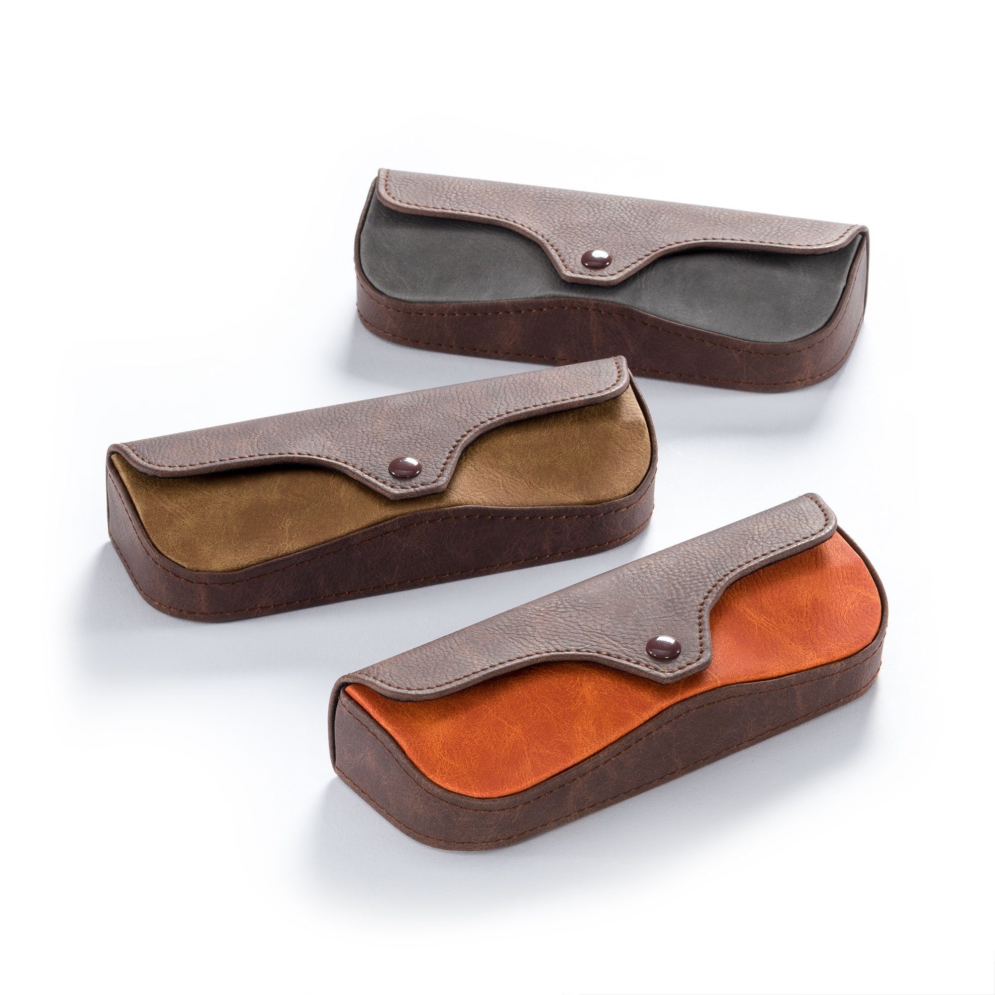 FEFI inklusive 2-Farb Mikrofasertuch Leder-Look, Brillenetui Braun/Orange im Hardcase