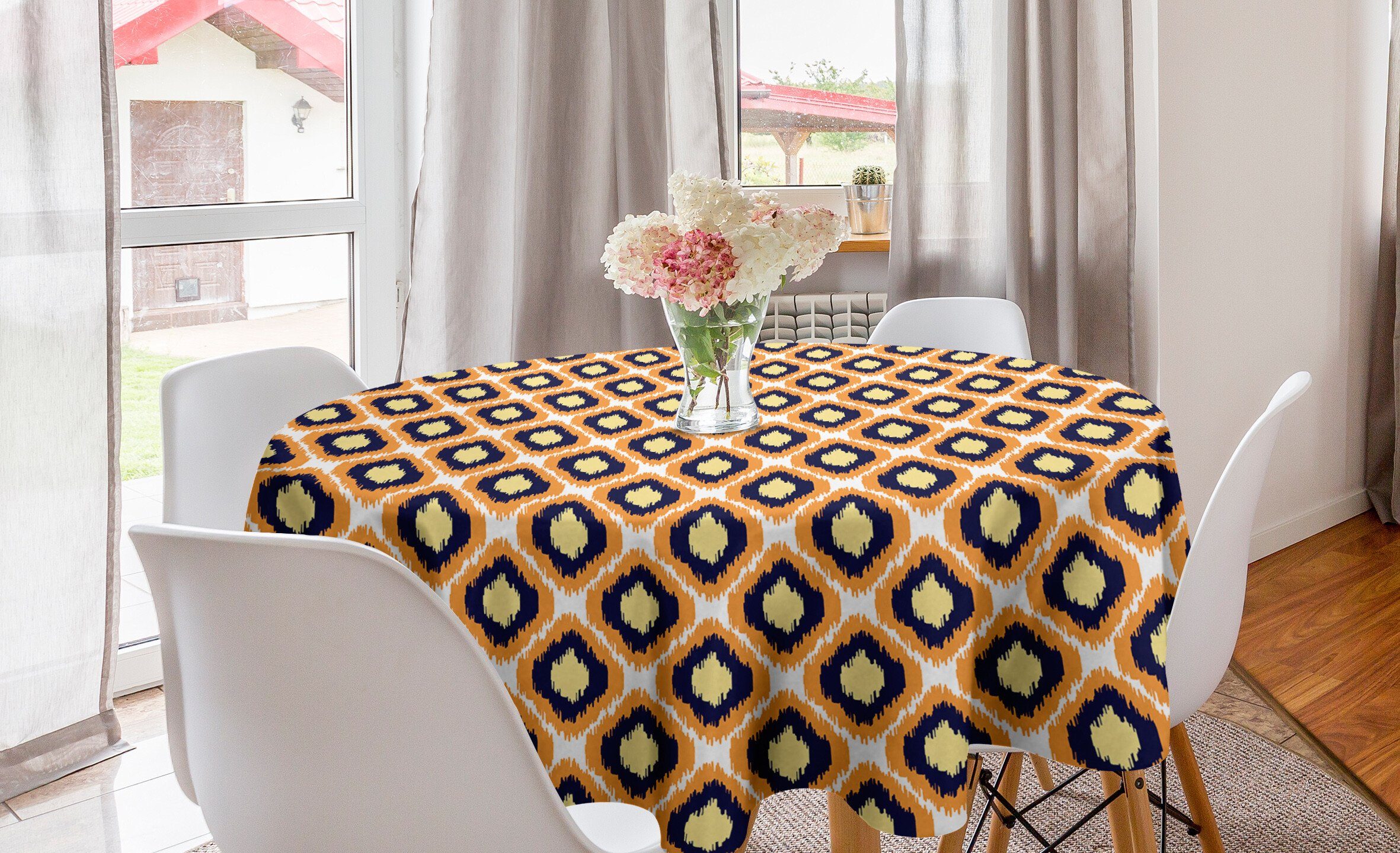 für Küche Tischdecke Tischdecke Abakuhaus Geometrische Vivid Indonesian Dekoration, Kreis Abdeckung Esszimmer Ikat