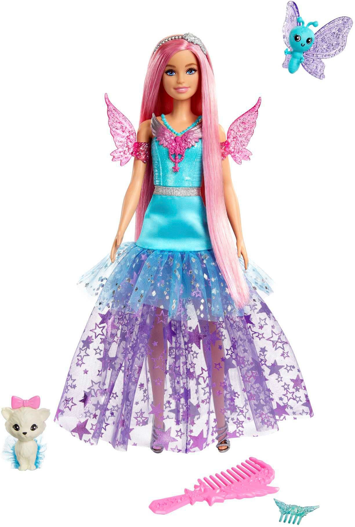 Mattel® Barbie Anziehpuppe Ein verborgener Zauber, Malibu-Puppe mit zwei märchenhaften Tieren