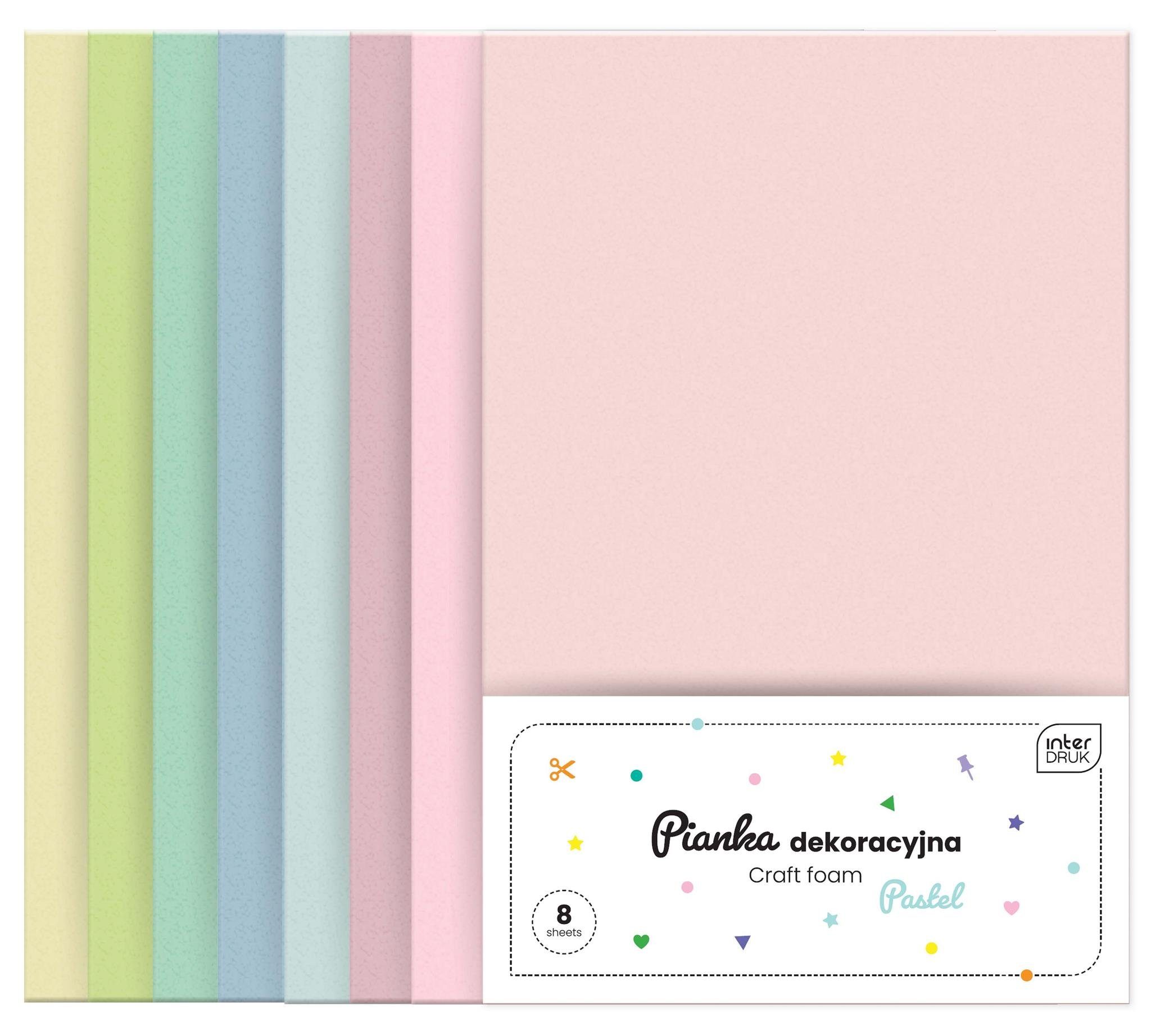 Bastelkartonpapier Interdruk Bastelschaum A4 Blatt verschiedene pastellfarben 8 Farben
