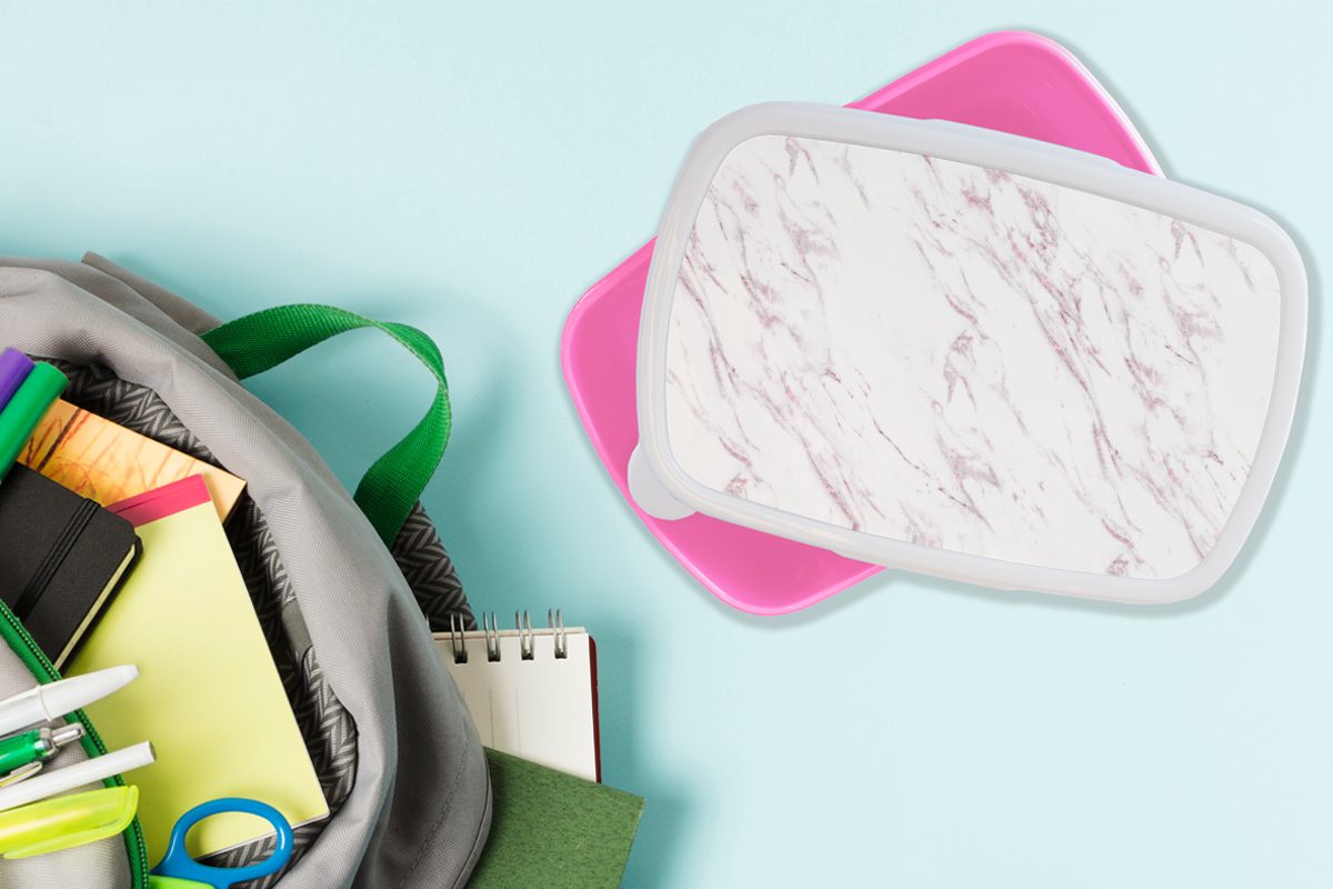 Brotdose (2-tlg), Kunststoff, Marmor Erwachsene, Snackbox, - Kinder, Mädchen, Muster, MuchoWow - Weiß rosa Brotbox für Kunststoff Lunchbox