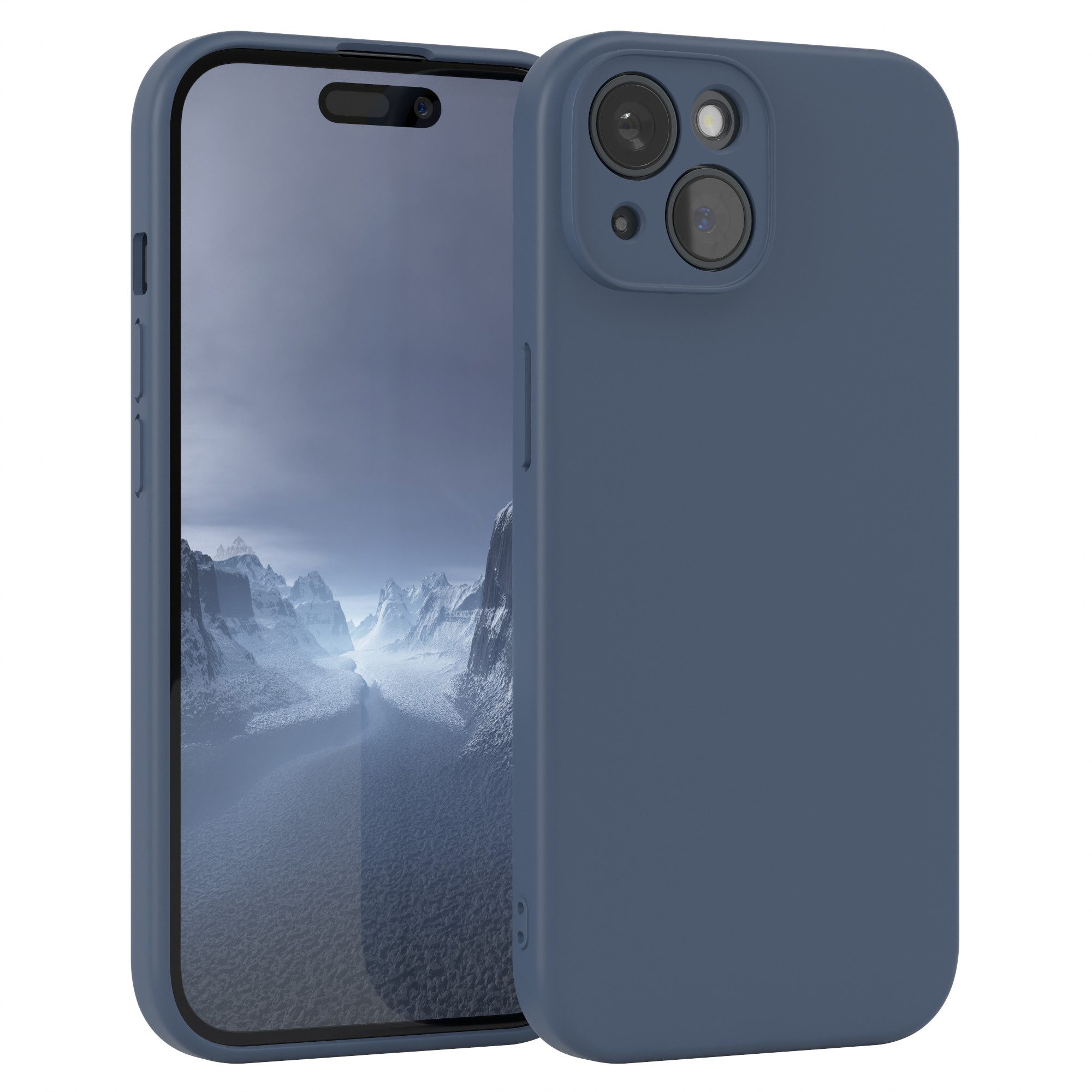 EAZY CASE Handyhülle für Apple iPhone 15 Hülle Silikon 6,1 Zoll, Handy Softcase mattierte Silikonhülle Back Cover Soft Blau / Petrol