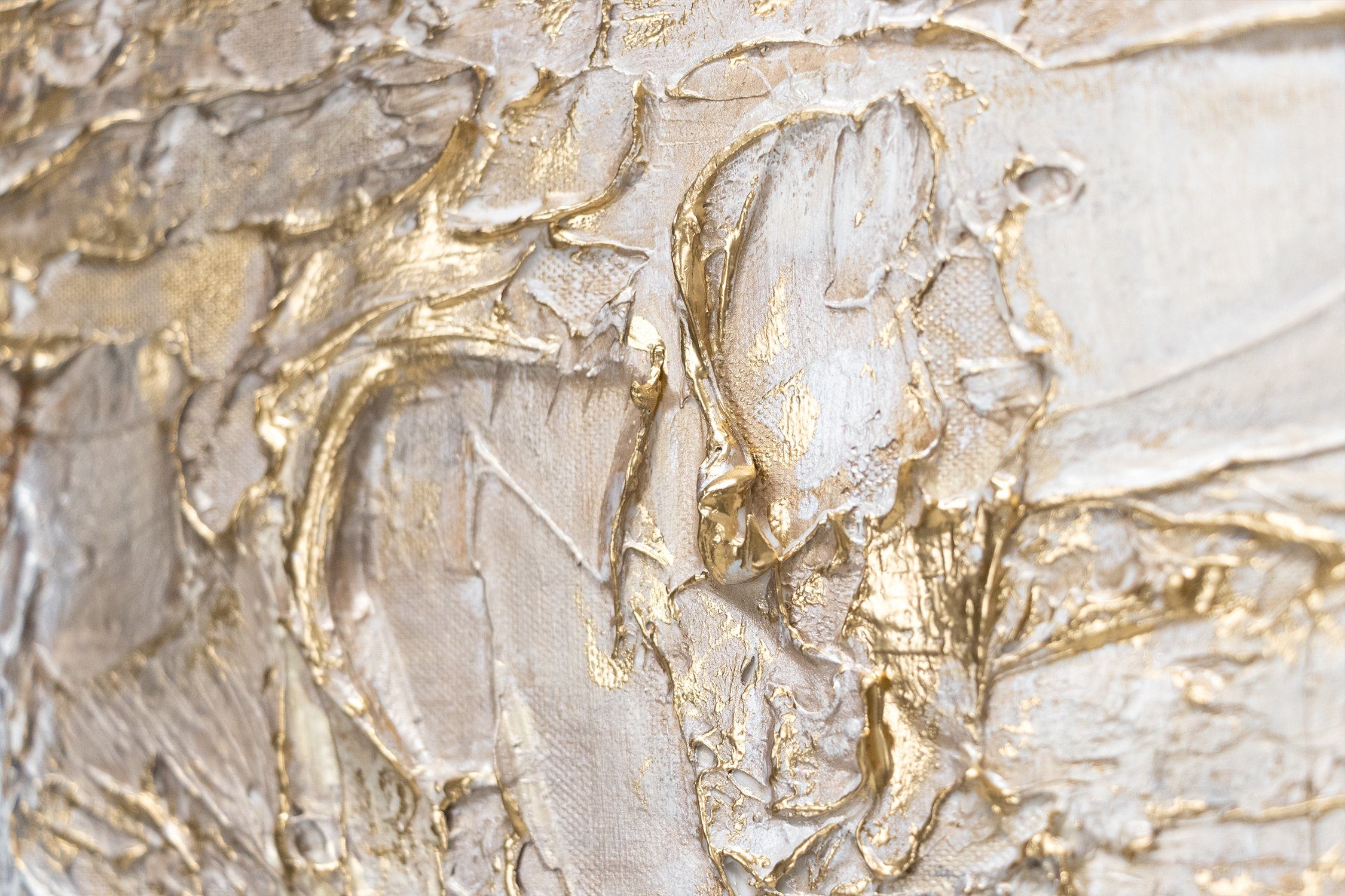 auf Bild Gold Handgemalt Gemälde YS-Art Klassik, Weiß Schwarz Rahmen mit Abstrakt Leinwand