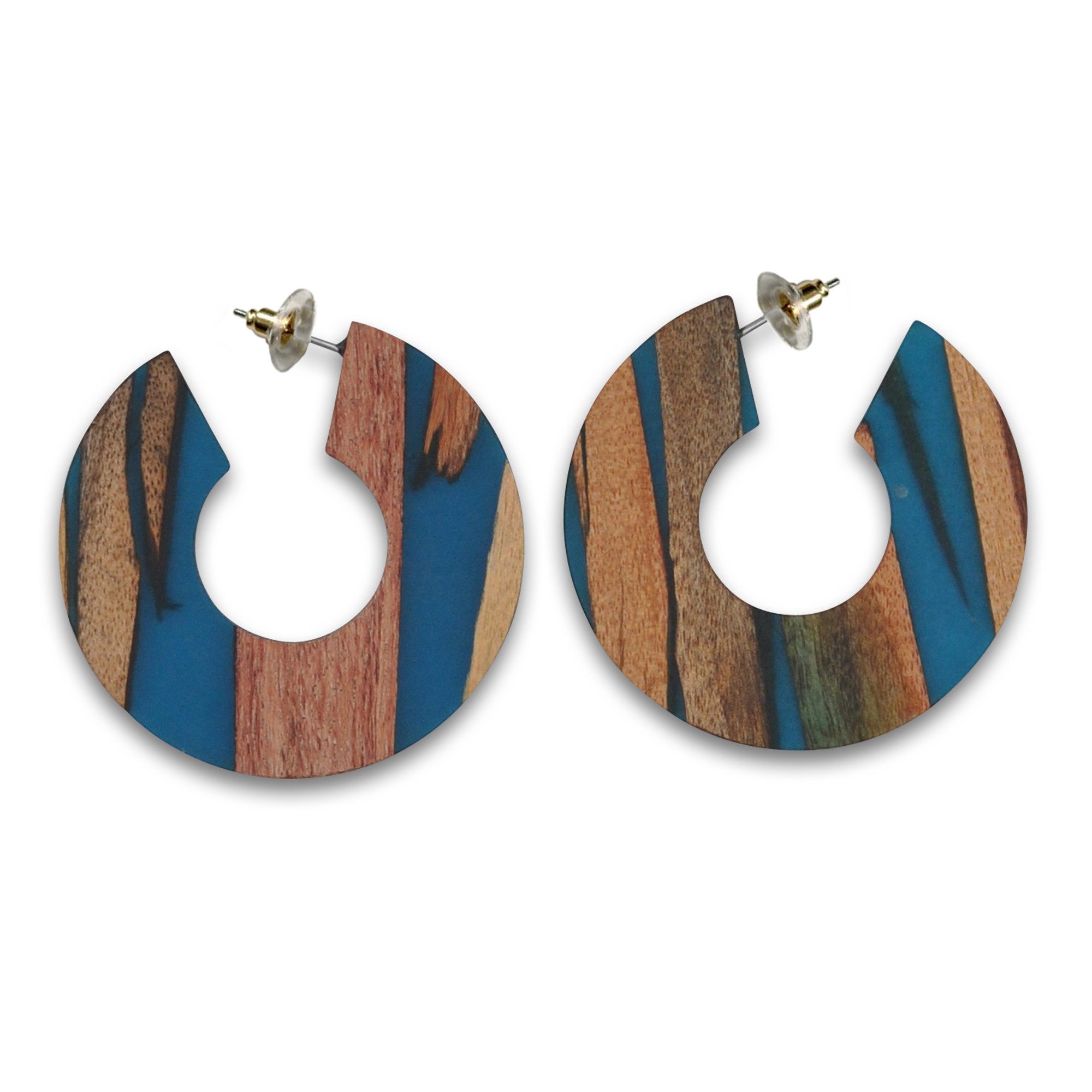 Steuer Paar Creolen Holz Acryl Petrol