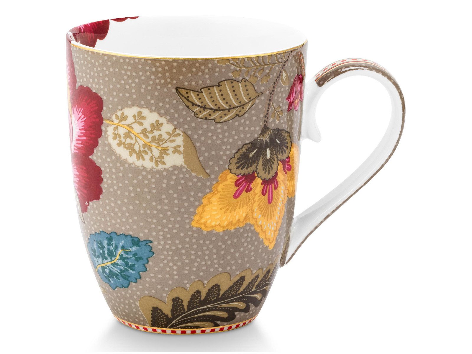 PiP Studio Becher Blooming Tales Fantasy Khaki Henkelbecher Large 0,365l, Porzellan