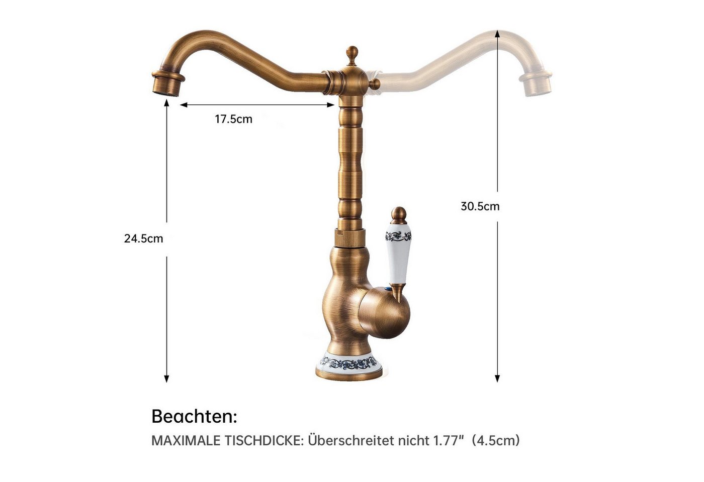 Thumbnail - DAKYAM Waschtischarmatur Wasserhahn Bad Küche Waschbeckenarmatur Badarmaturen Kupfer klassisch mit Schlauch