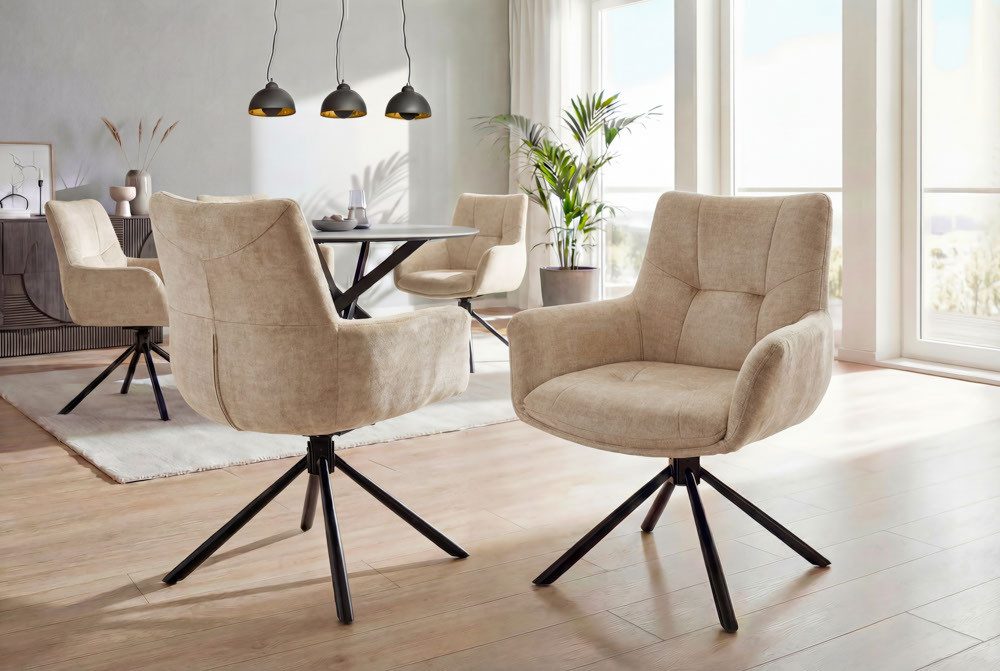 riess-ambiente Drehstuhl SIGNATURE beige/schwarz - Samt, Metall, drehbar, mit Armlehne, modern (Einzelartikel, 1 St), 360° drehbar & mit Taschenfederkern - ideal für Esszimmer & Büro