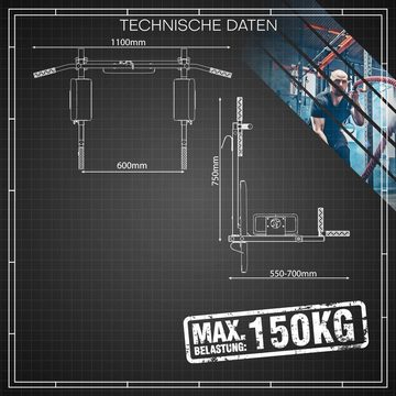 K-SPORT Klimmzugstange Klimmzugstange + Dip Station für Sprossenwand (Kraftstation mit Pull-Up Bar & Dip Stange, Klimmzug Dip Station, Pull Up Bar, bis 150 kg belastbar), Made in EU!