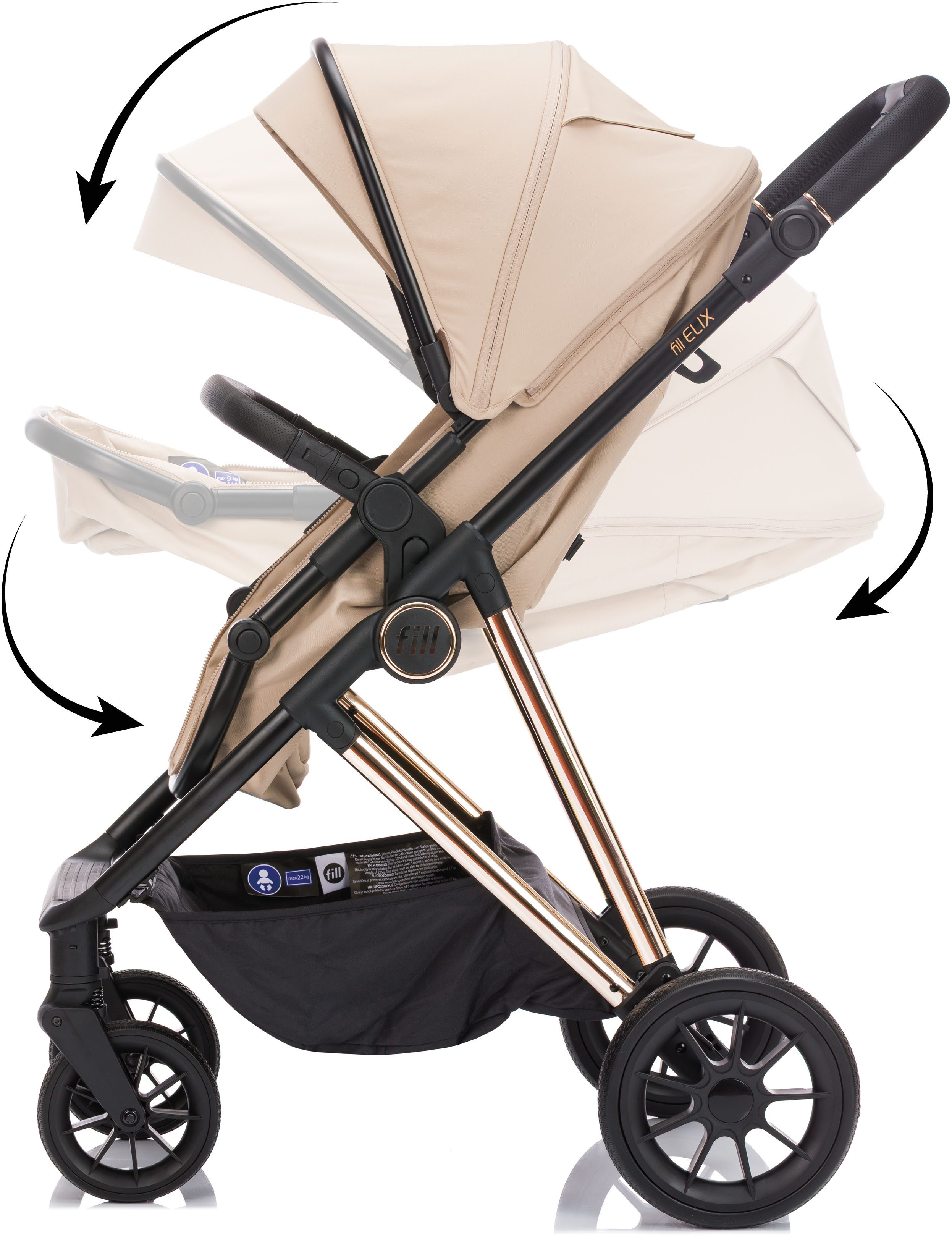 Fillikid Kombi-Kinderwagen Fill Elix, Babywanne einfach zum Sportsitz umbaubar – Bild 5 von 5
