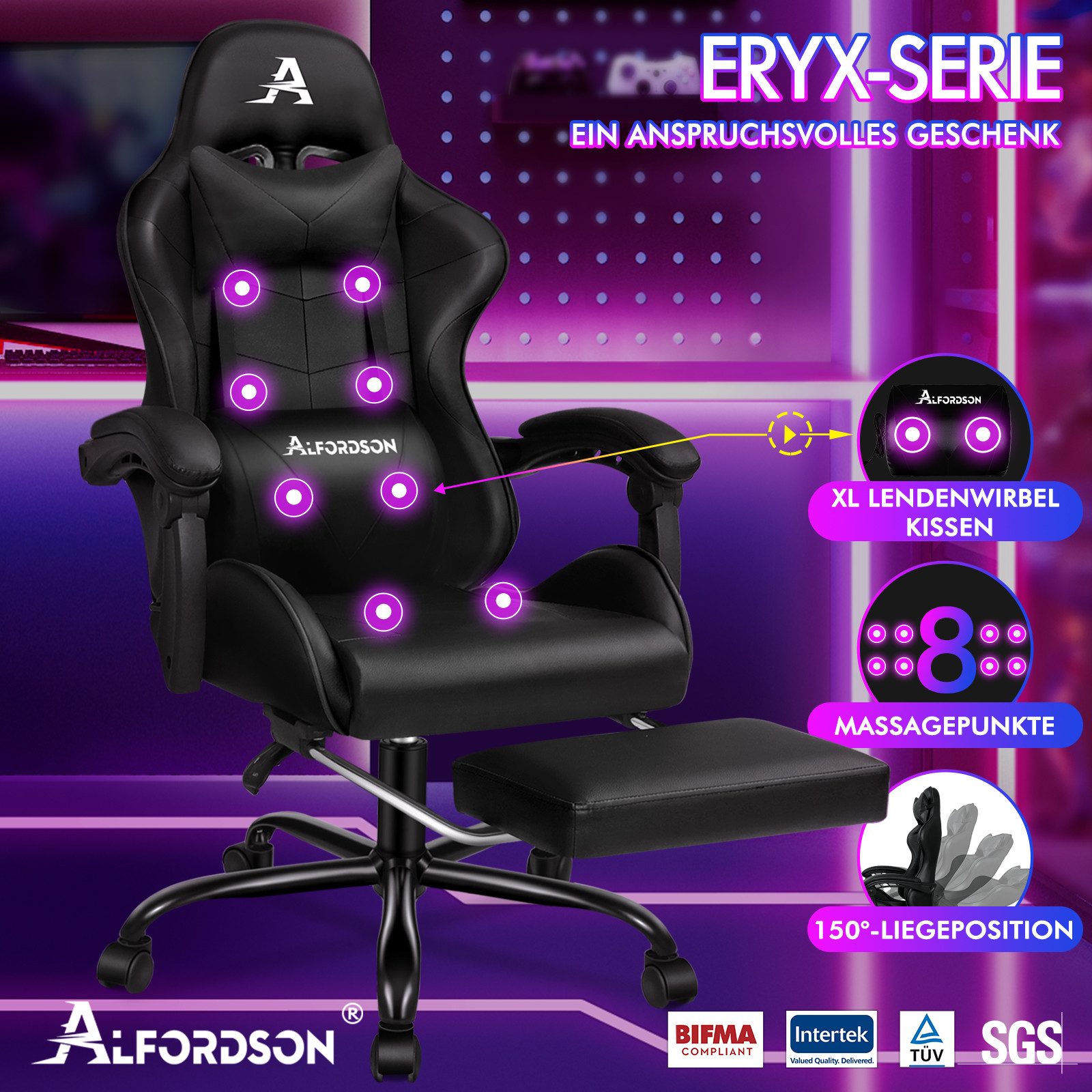 ALFORDSON Gaming-Stuhl mit Fußstütze, 8 Massagepunkten günstig online kaufen