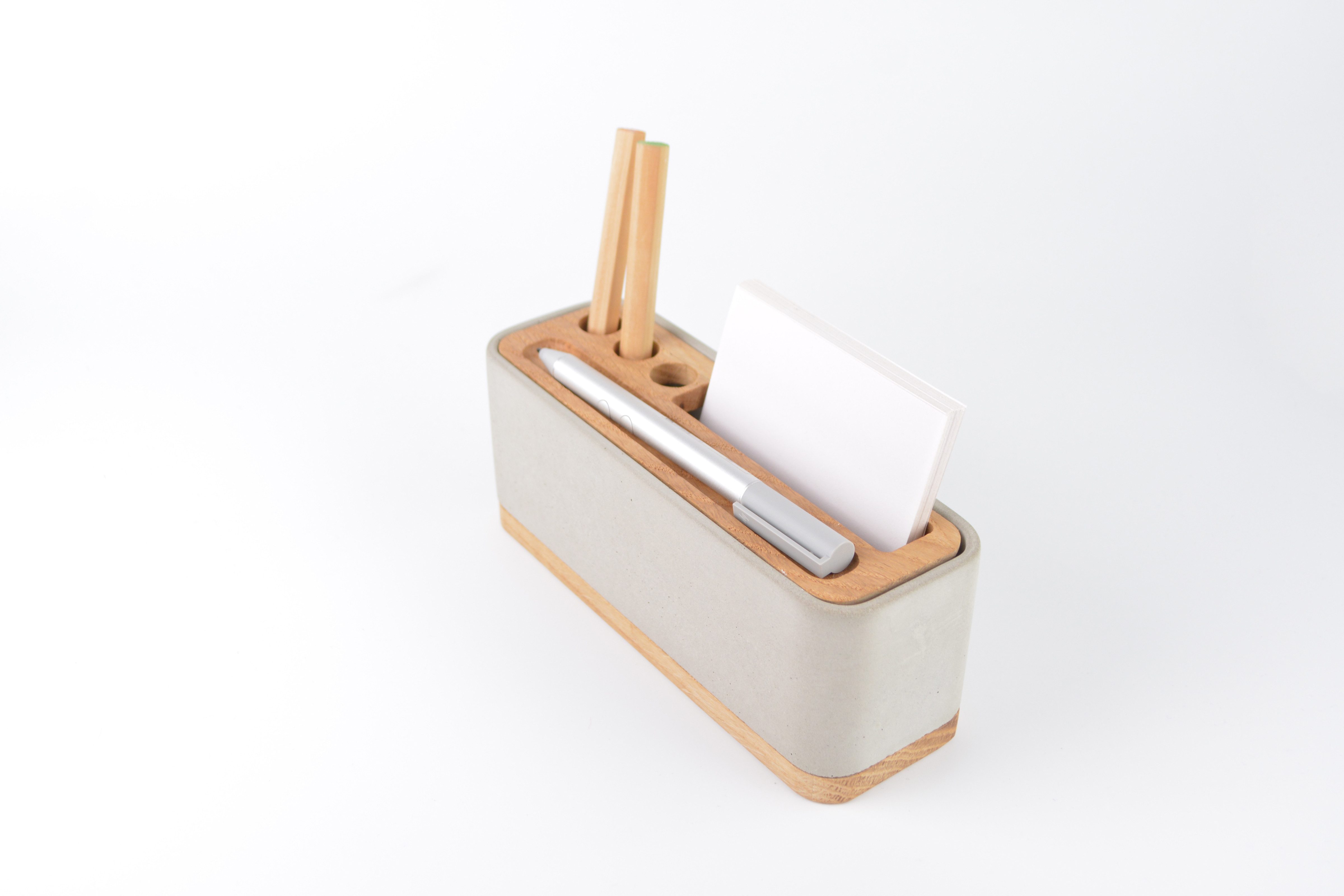 Bannik Organizer Владелец ручки Notizzettel aus Beton und Holz (18x7x6cm), runde, glatte, hochwertige Haptik