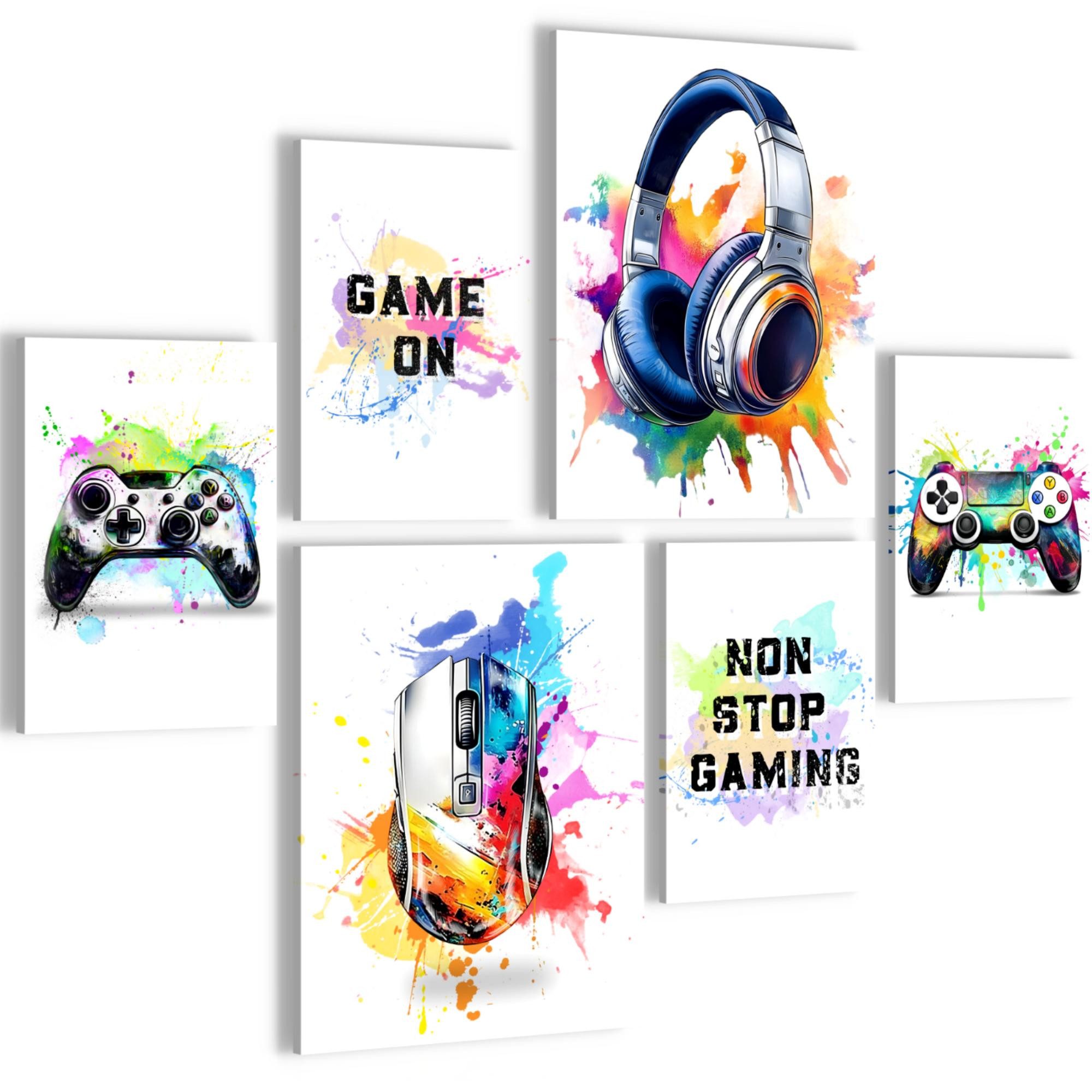 Novart Wandbild Wandbilder Gamer Spielkonsole Jugendzimmer Kinderzimmer Jungs, (6 St)