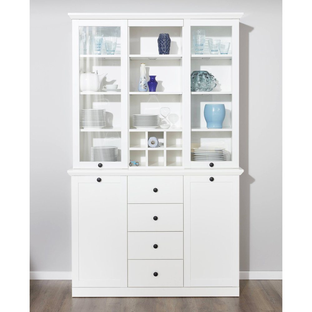 Lomadox Buffet BERGAMA-19 schrank Landhausstil weiß mit Knopfgriffen schwarz, : 120/194/41 cm