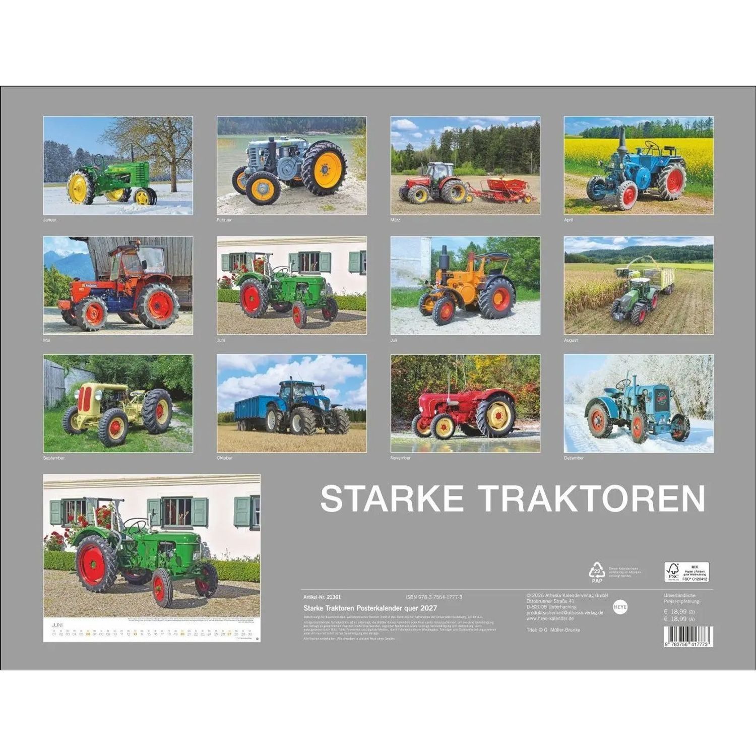 HEYE Wandkalender Starke Traktoren Posterkalender 2027 – Bild 2 von 5