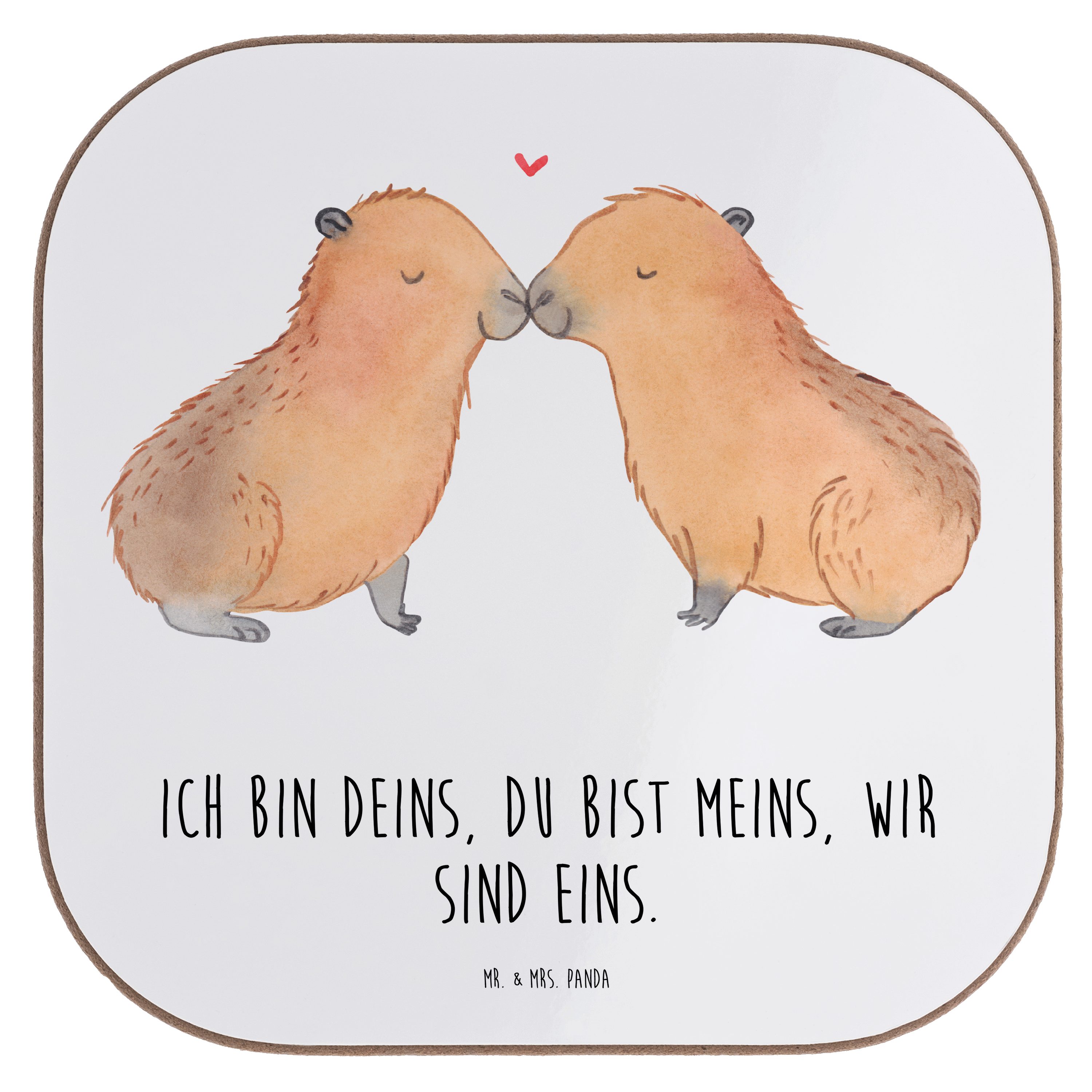 Mr. & Mrs. Panda Getränkeuntersetzer Capybara Liebe - Weiß - Geschenk, Glasuntersetzer, Herzlich, Tiermoti, 1-tlg.