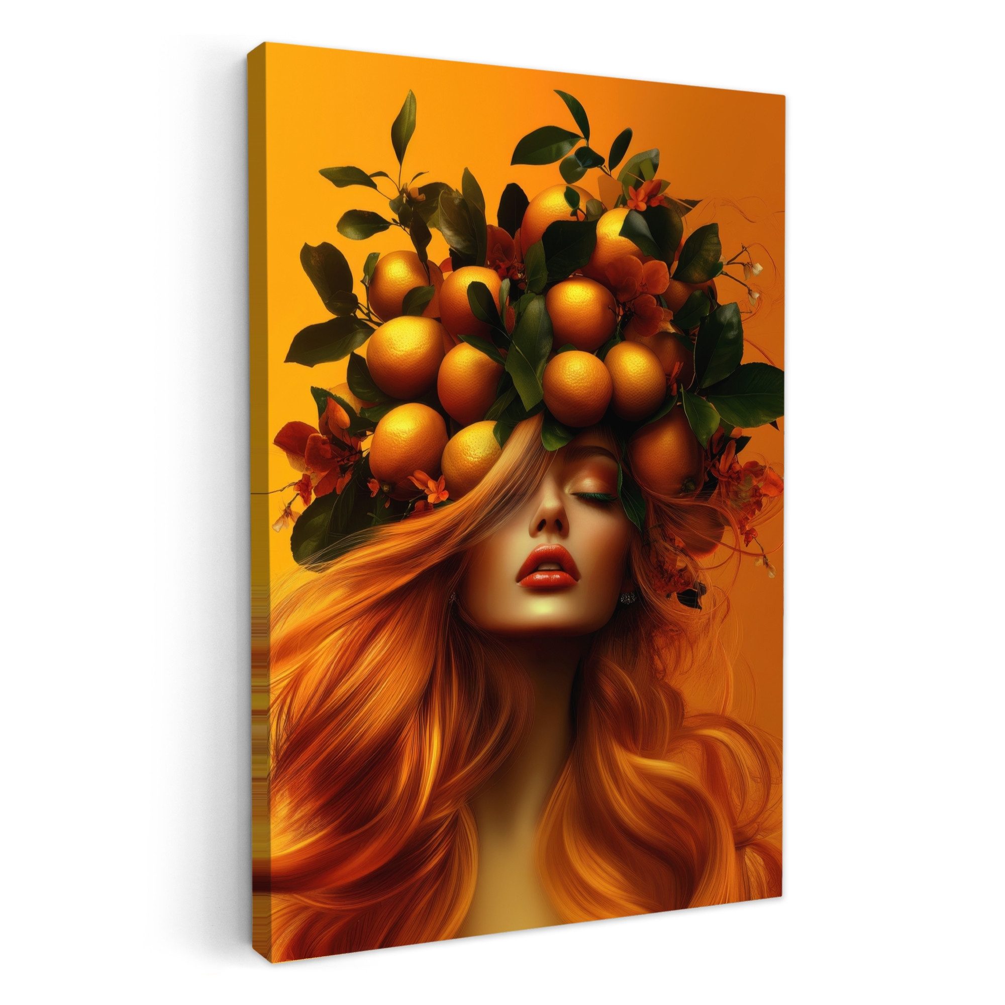 OneMillionCanvasses® Leinwandbild Frau - Zitronen - Blüte - Gelb, Fotodruck günstig online kaufen