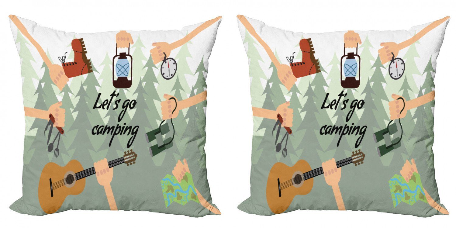 Kissenbezüge Modern Accent Doppelseitiger Digitaldruck, Abakuhaus (2 Stück), Glücklicher Camper Lassen Sie uns gehen Camping Hände