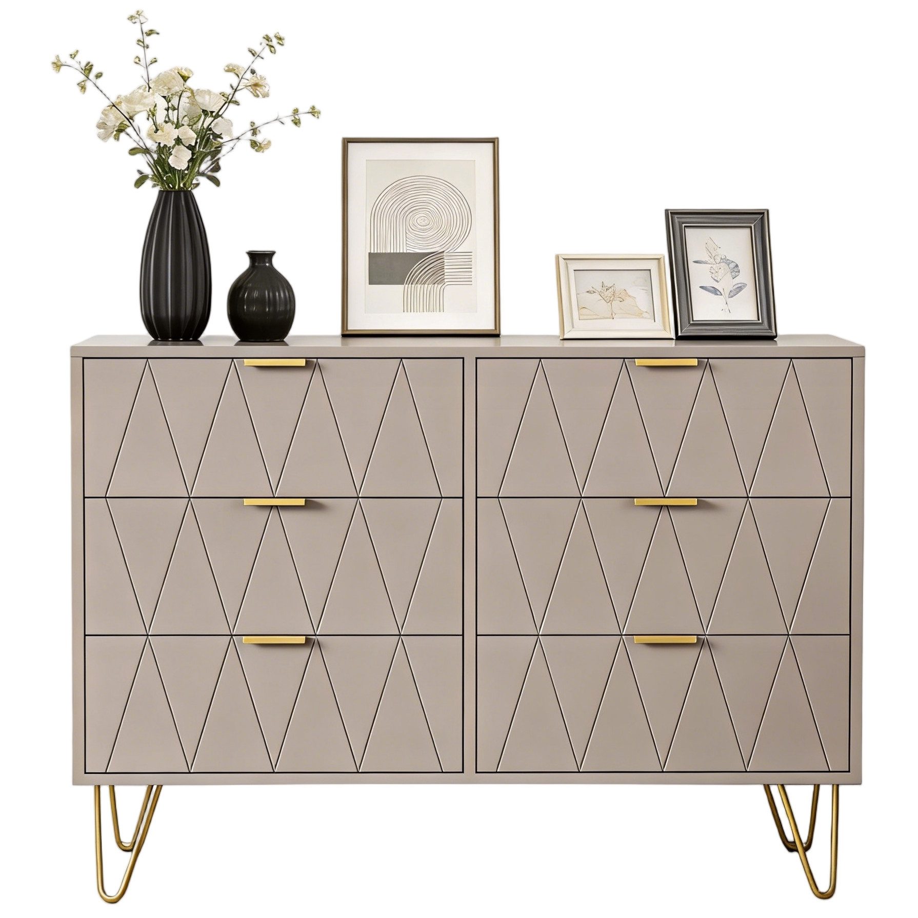 UEV Kommode mit 6 Schubladen, Sideboard für Wohnzimmer Schlafzimmer (Highboard, Sideboard mit Schubladen, Schmal kommode, 100 x 34 x 73 cm Mehrzweckschrank), Küchenschrank Buffet TV Board Schrank mit Füße Aufbewahrungsschrank
