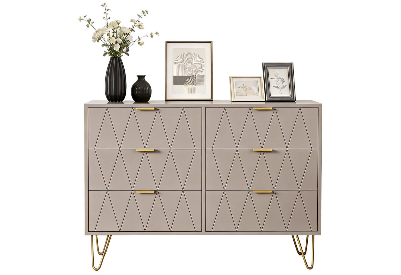 UEV Kommode mit 6 Schubladen, Sideboard für Wohnzimmer Schlafzimmer (Highboard, Sideboard mit Schubladen, Schmal kommode, 100 x 34 x 73 cm Mehrzweckschrank), Küchenschrank Buffet TV Board Schrank mit Füße Aufbewahrungsschrank