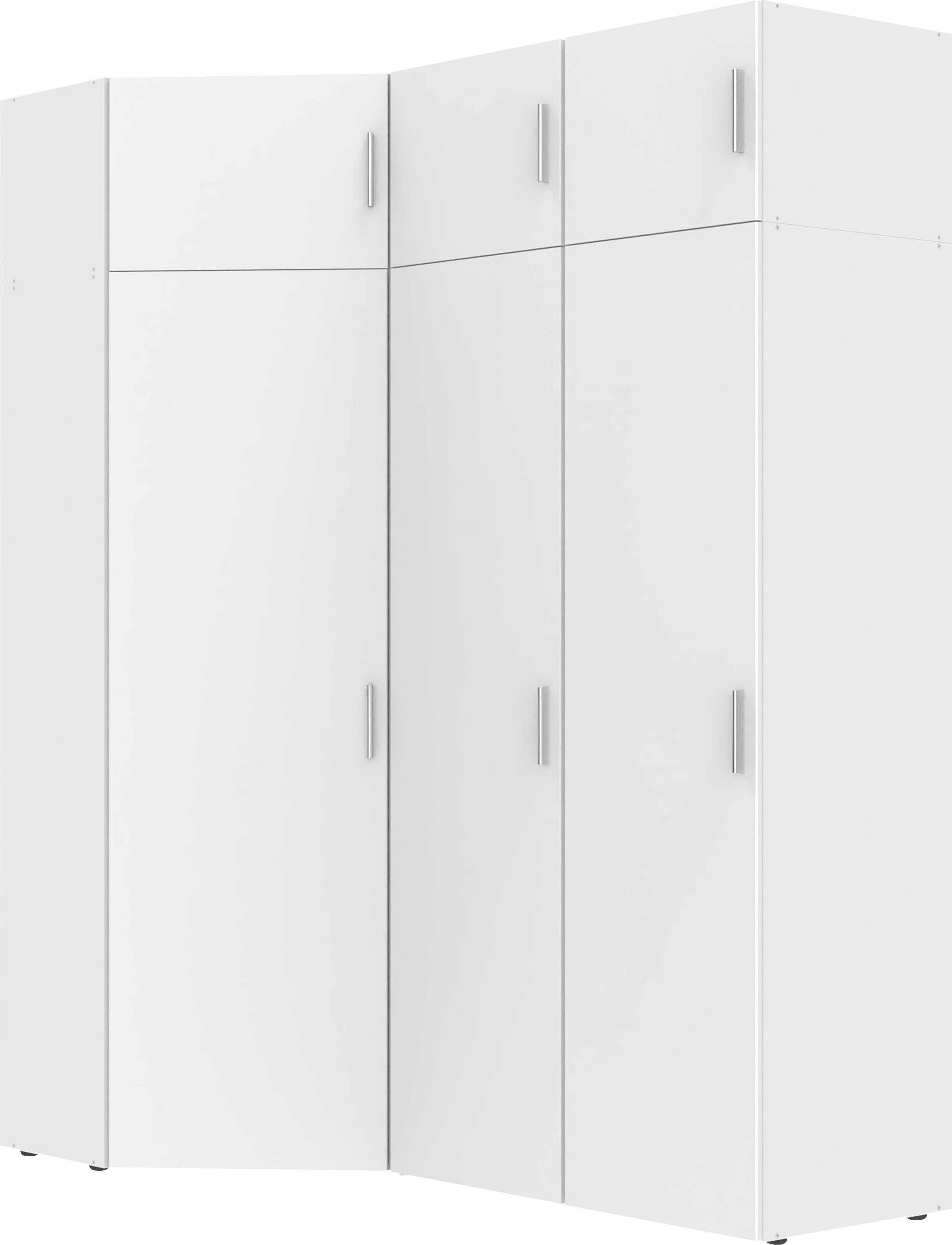 Wimex Schranksystem Münster (Spar-Set, 6tlg: Eckschrank+ 2 Schränke 30cm und 40cm breit+ 3 Aufsatzmodule) Mehrzweckschrank Weiß | Weiß | Schranksysteme