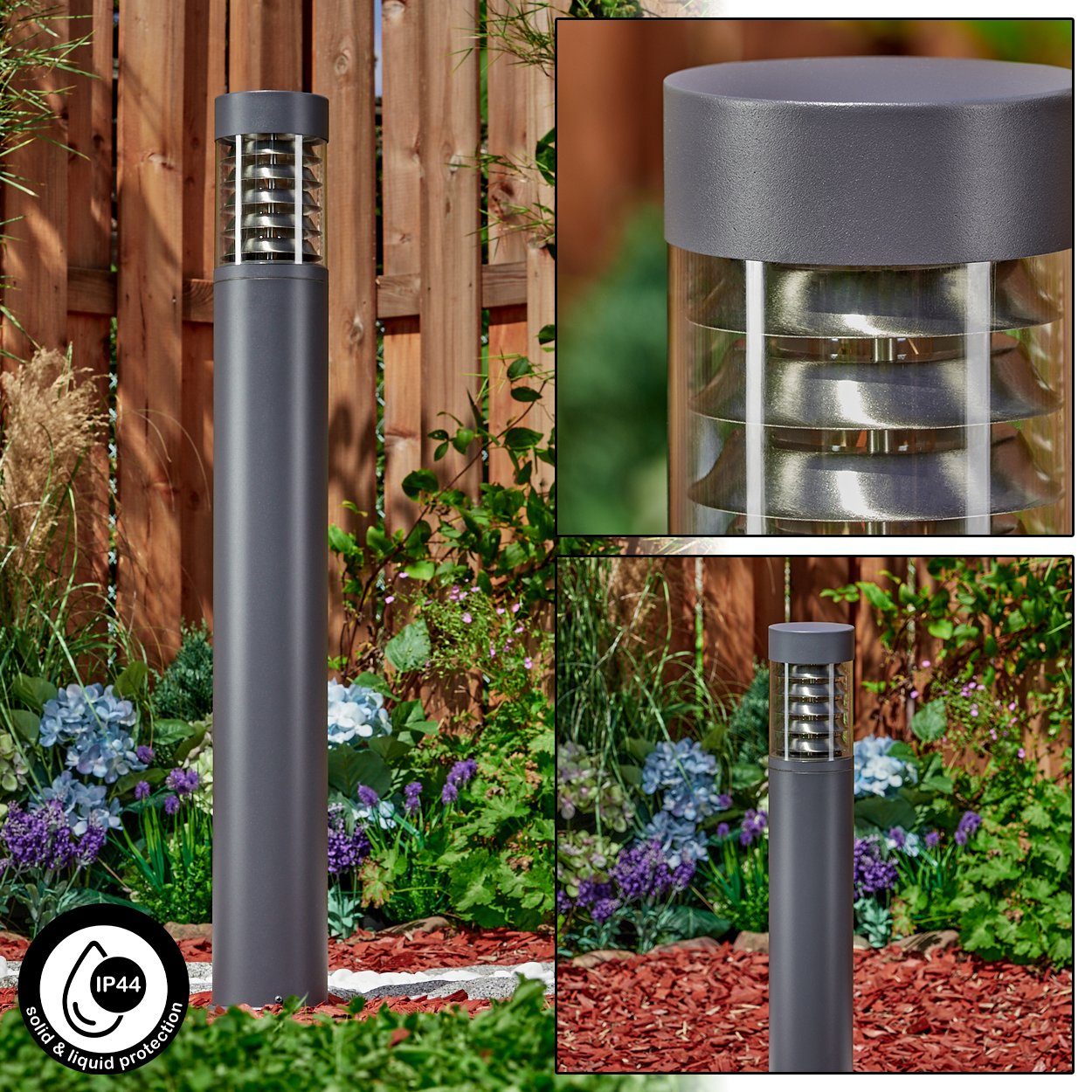 hofstein Pollerleuchte moderne Wegeleuchte aus Metall/Kunststoff in Anthrazit/Klar, ohne Leuchtmittel, Höhe 80 cm, Gartenbeleuchtung IP44, 1 x E27, ohne Leuchtmittel