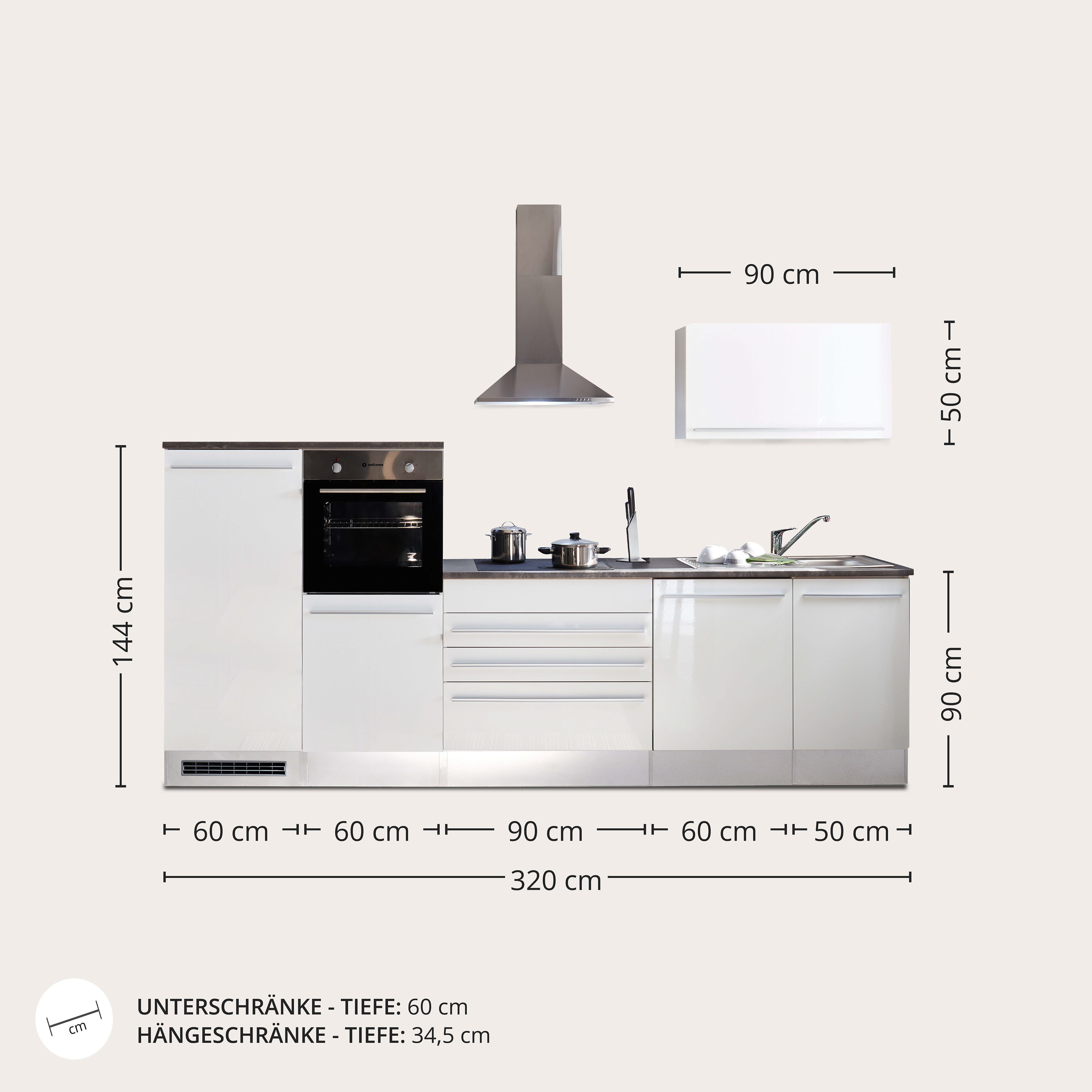BASIC by Balculina Küchenzeile Jazz, Breite 320 cm, wahlweise mit E-Geräten