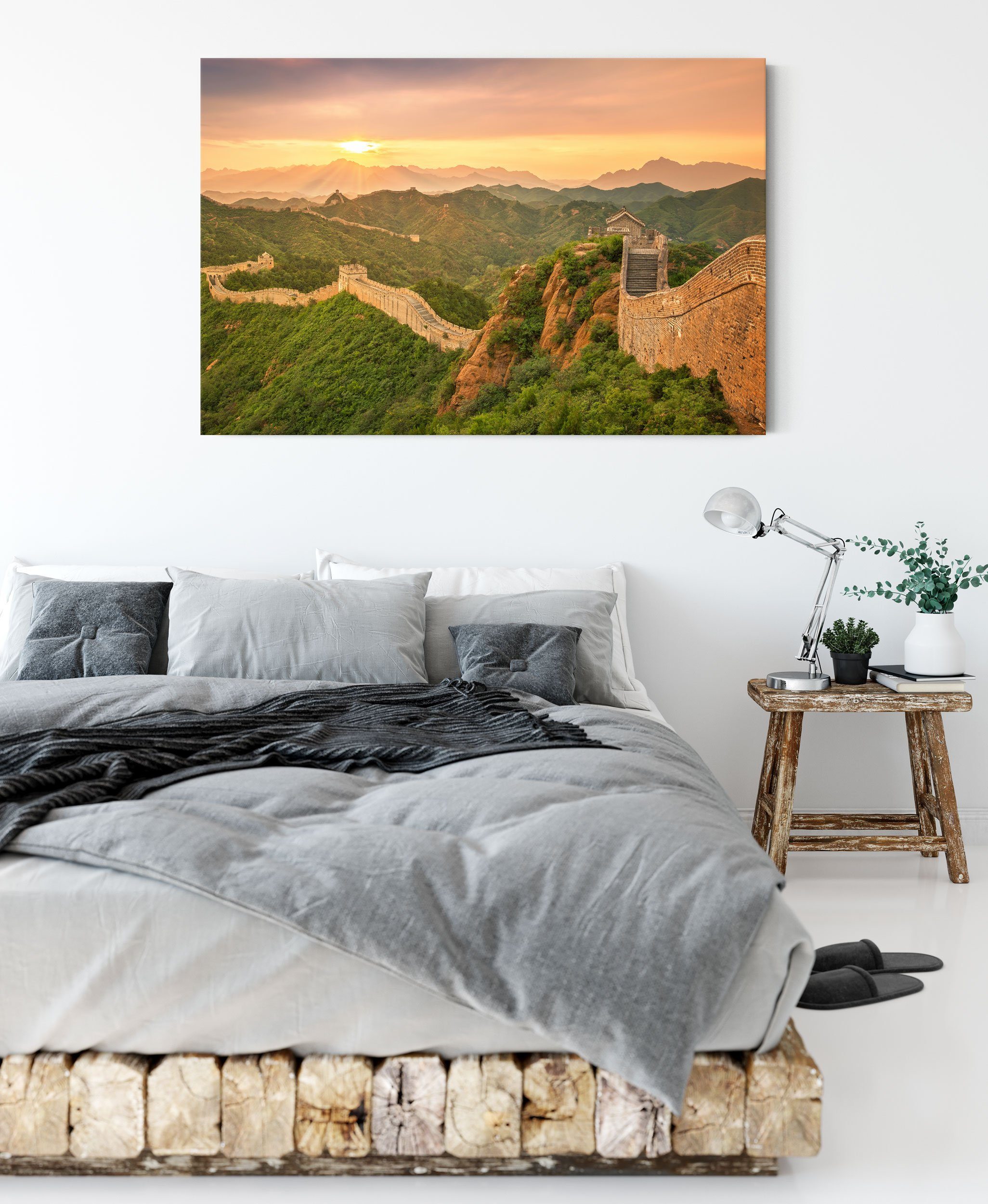 (1 Chinesische Pixxprint St), fertig inkl. Zackenaufhänger Leinwandbild Chinesische bespannt, Leinwandbild Mauer Mauer,