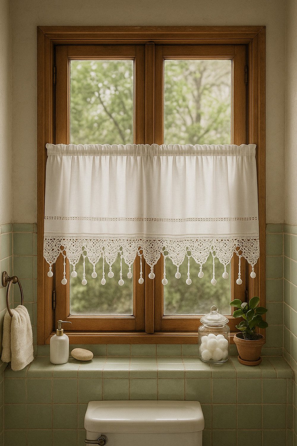 HOSSNER - ART OF HOME DECO Scheibengardine 50x120 cm (1 St), blickdicht, Baumwolle, Vintage, Romantische Stickerei – Bild 2 von 3