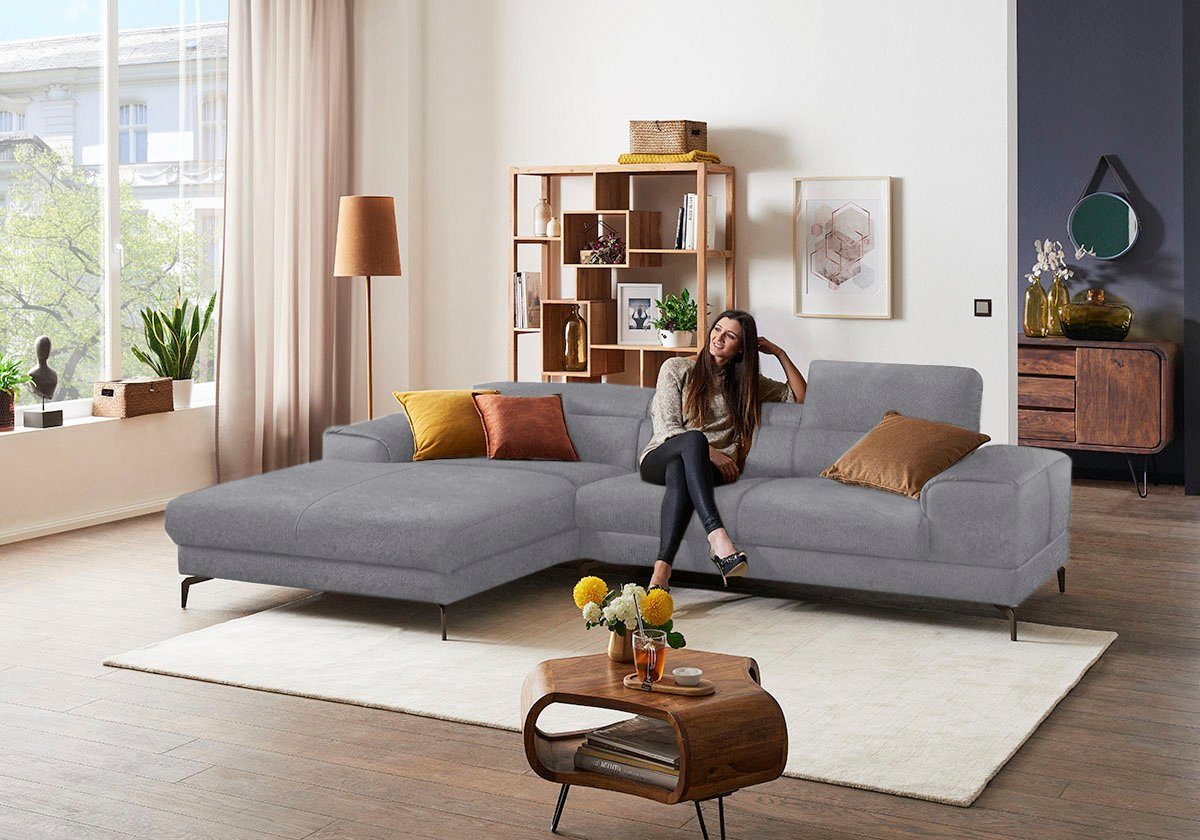 W.SCHILLIG Ecksofa Piedroo, Designsofa mit tollem Sitzkomfort, elegant und bequem, L-Form, Kopfteilverstellung, wahlweise mit Sitztiefenverstellung, Breite 303cm