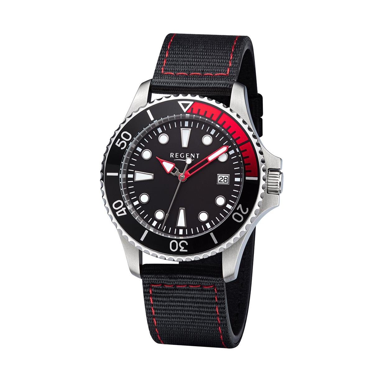 Regent Quarzuhr Regent Jugend & Herren Uhr BA-643 mit schwarzen Leder- und Textilband, (1-tlg)