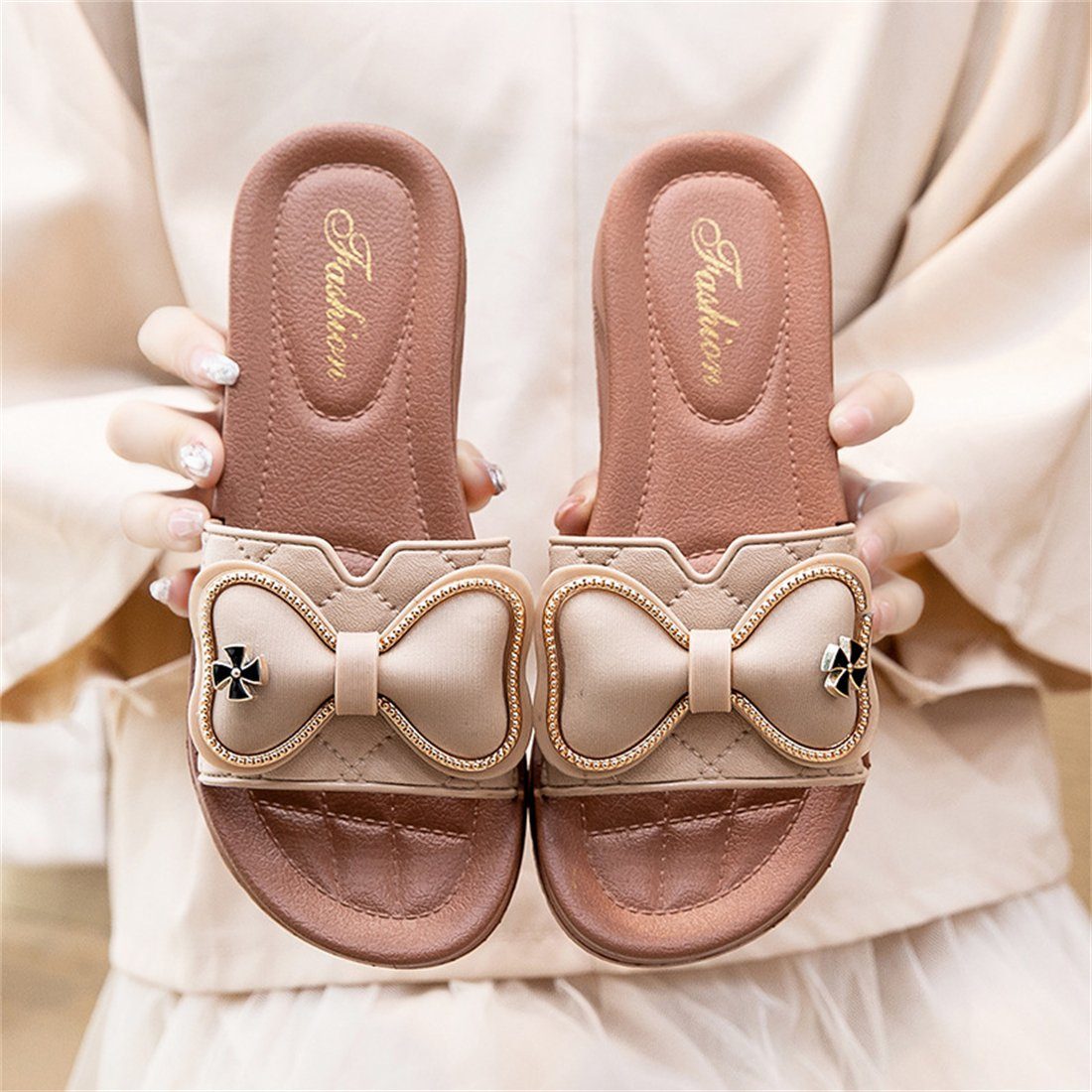 YOOdy~ Damen Sommer Mode Sandalen Pantoffeln Haushalt Bequeme Sandalen Sandalette (1-tlg) sandale Geeignet für Badezimmer, Schlafzimmer, Wohnzimmer, Strand Aprikose | Sandaletten