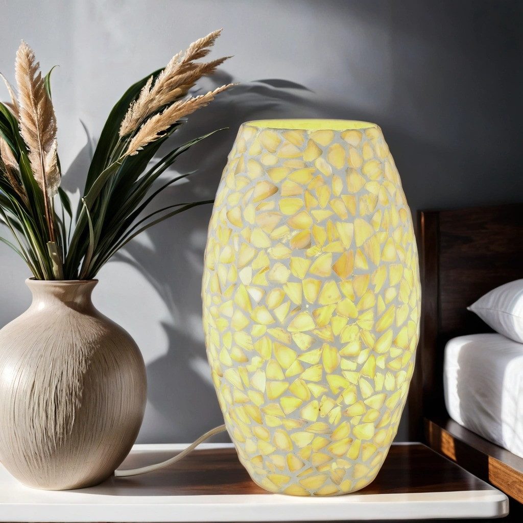 Marrakesch Orient & Mediterran Interior Nachttischlampe 2er Set Boho Deko tischlampe Nachtischlampe aus Glas Mosaik Tiaga -2-, Handarbeit