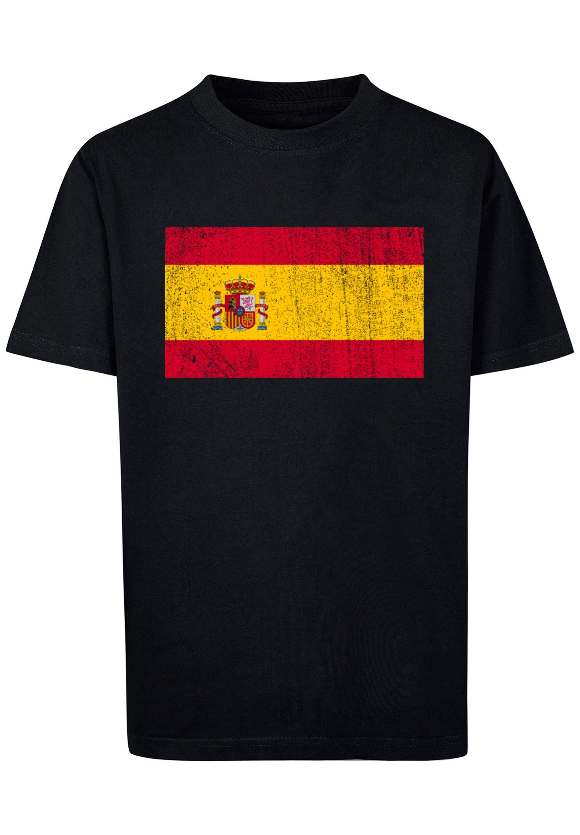 T-Shirt Flagge cm Model groß Print, Spanien 145/152 145 ist Spain Das und distressed F4NT4STIC Größe trägt