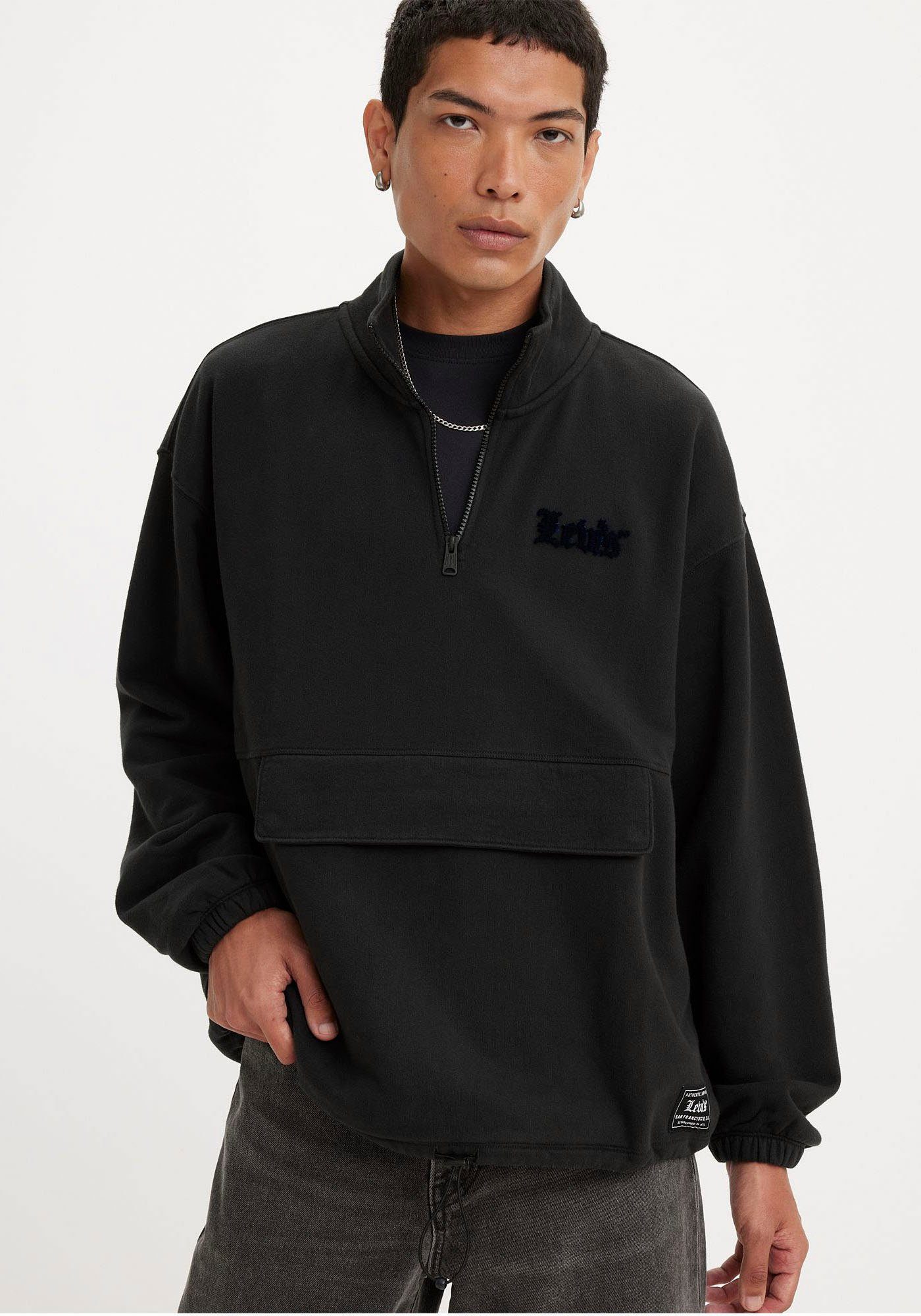 Levi's® Sweatshirt RLXD GRAPHIC 1/4 ZIP mit altenglischem Logo auf der Brust schwarz